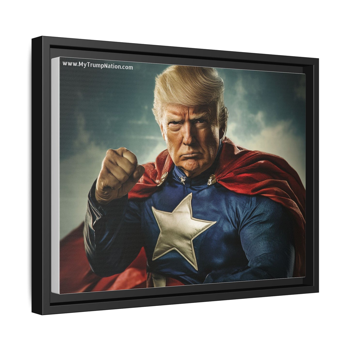Donald Trump Patriotic Superhero Framed Canvas