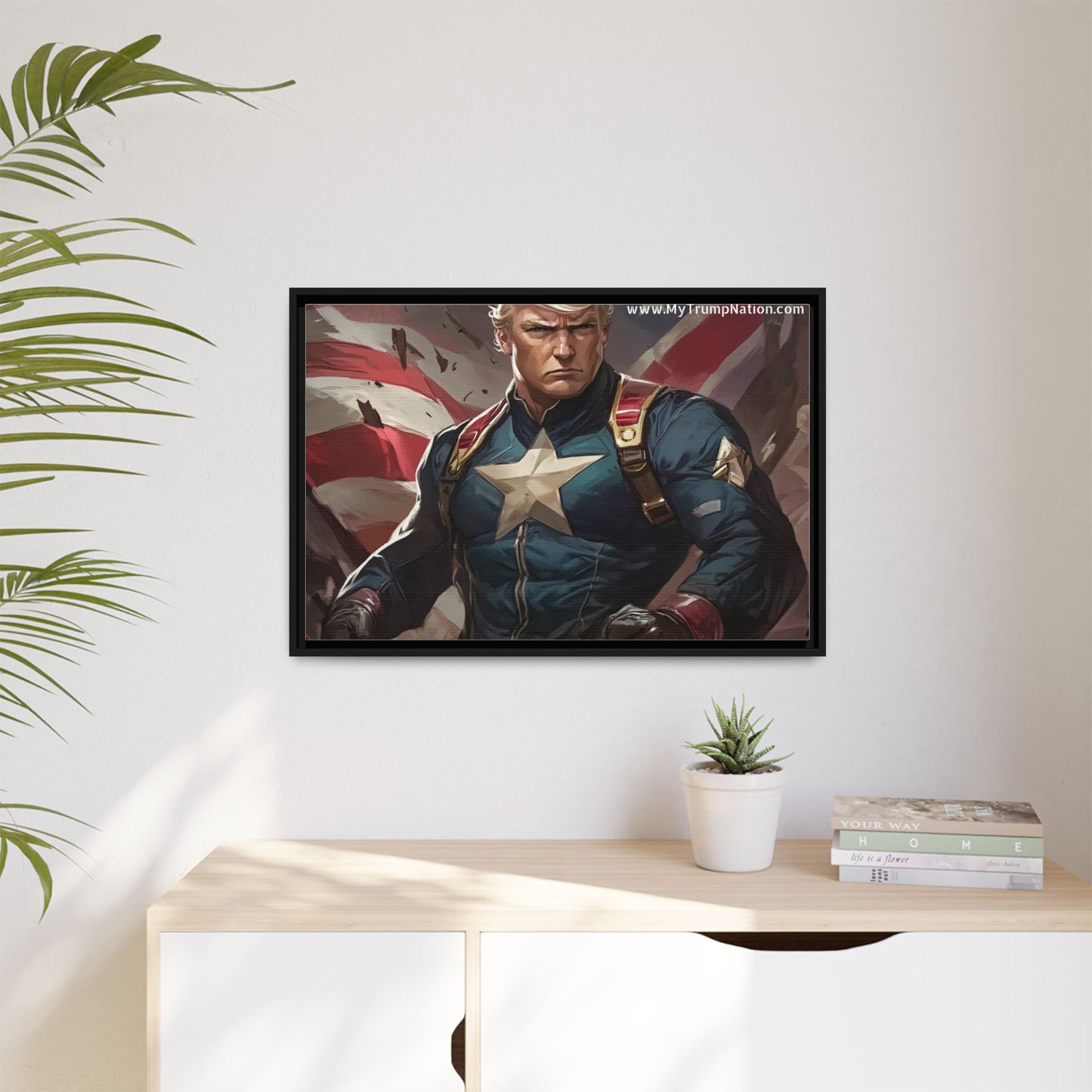 Donald Trump Patriotic Superhero Framed Canvas