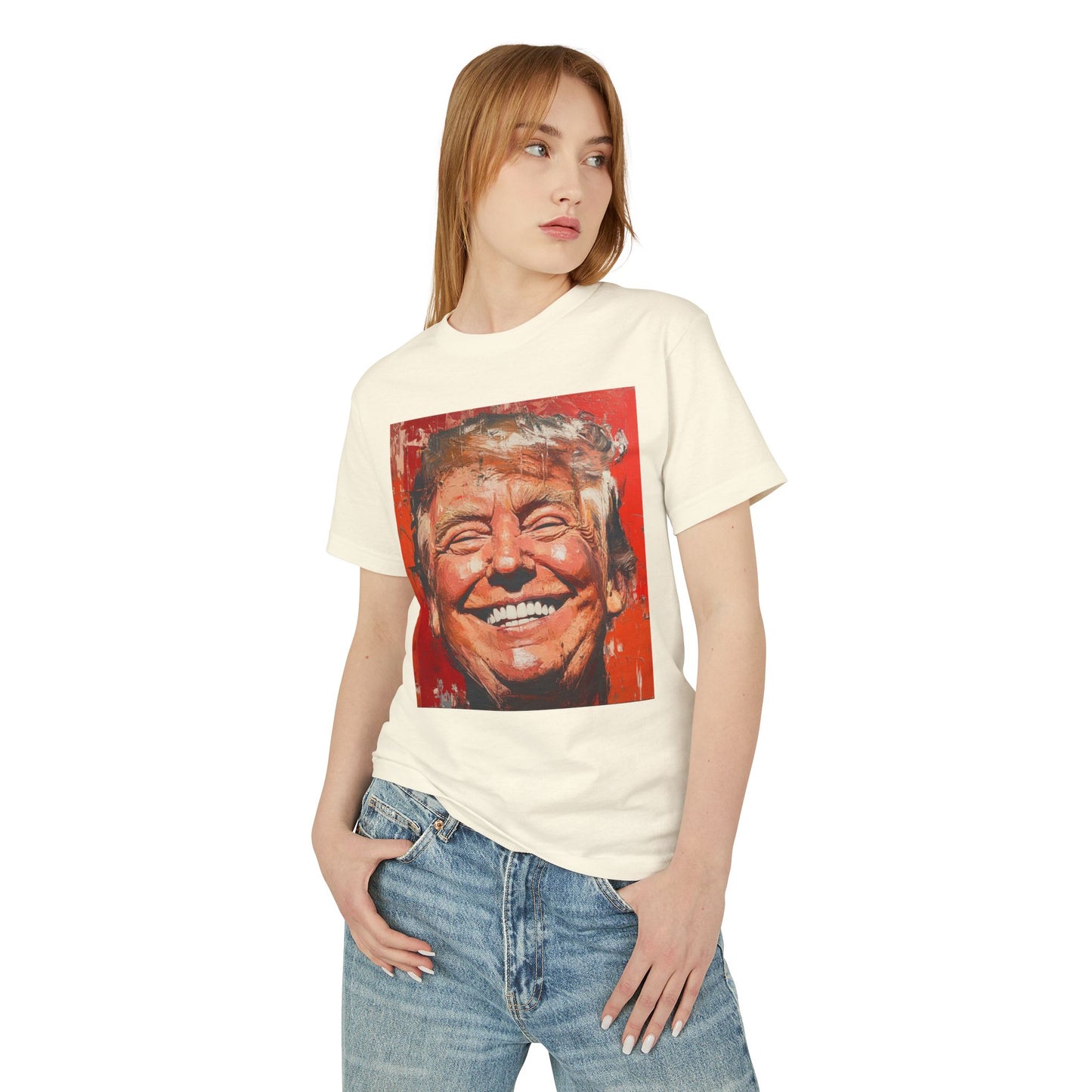 Humorous Unisex Tee - Smiling Donald Trump Art