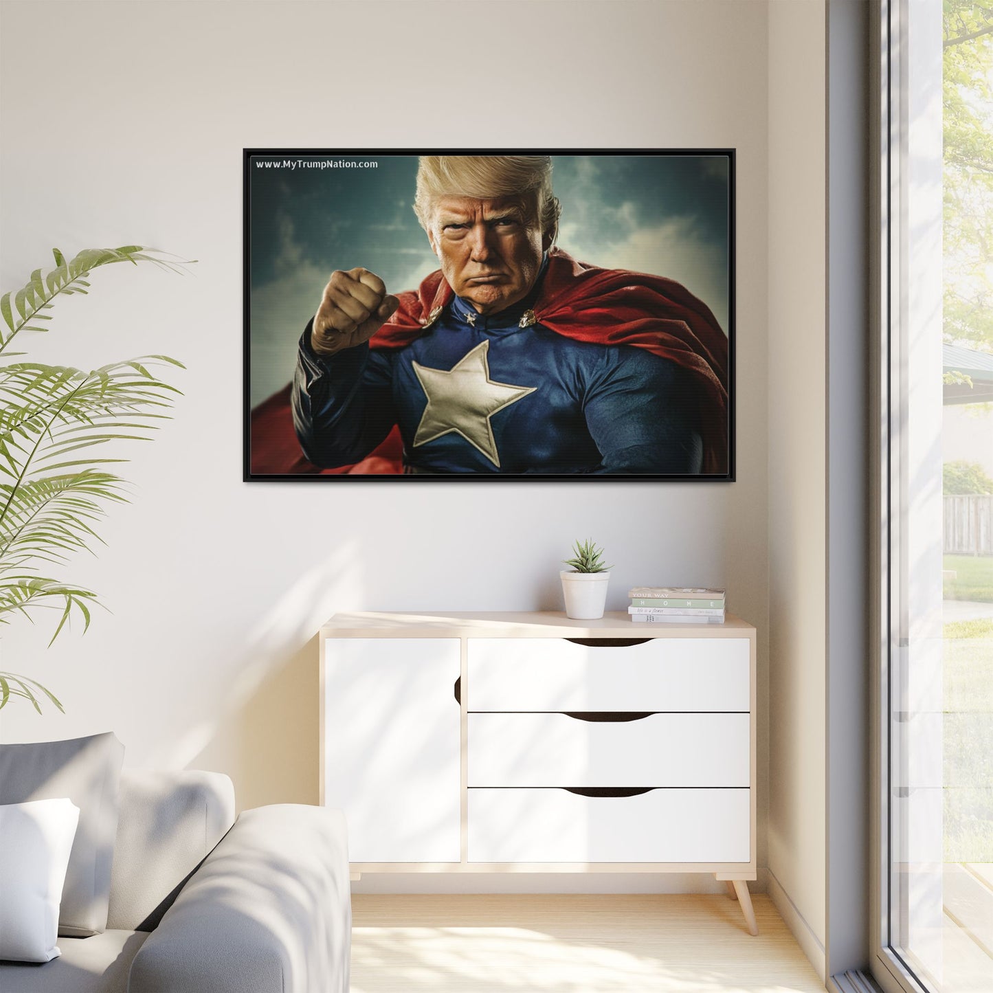 Donald Trump Patriotic Superhero Framed Canvas