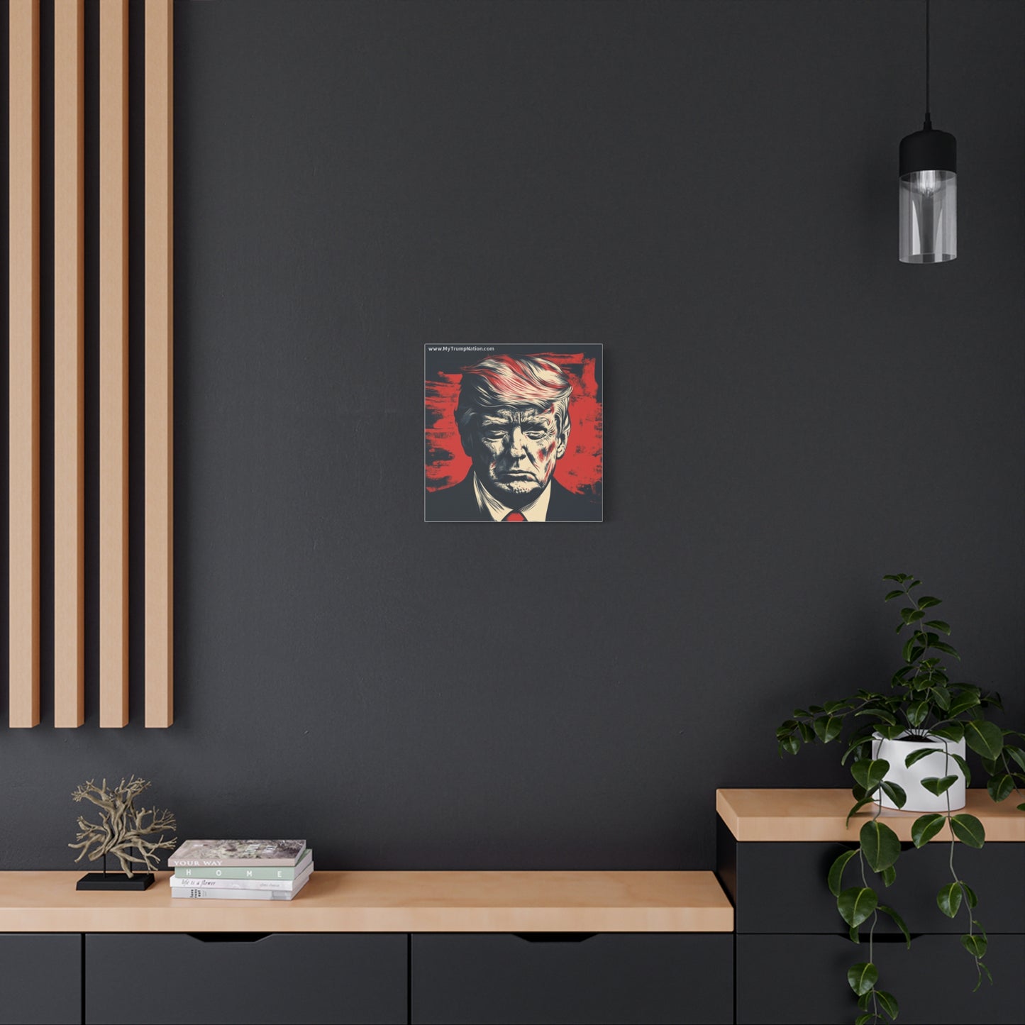 Political Wall Art: Stretched Matte Canvas Featuring Bold Trump Portrait