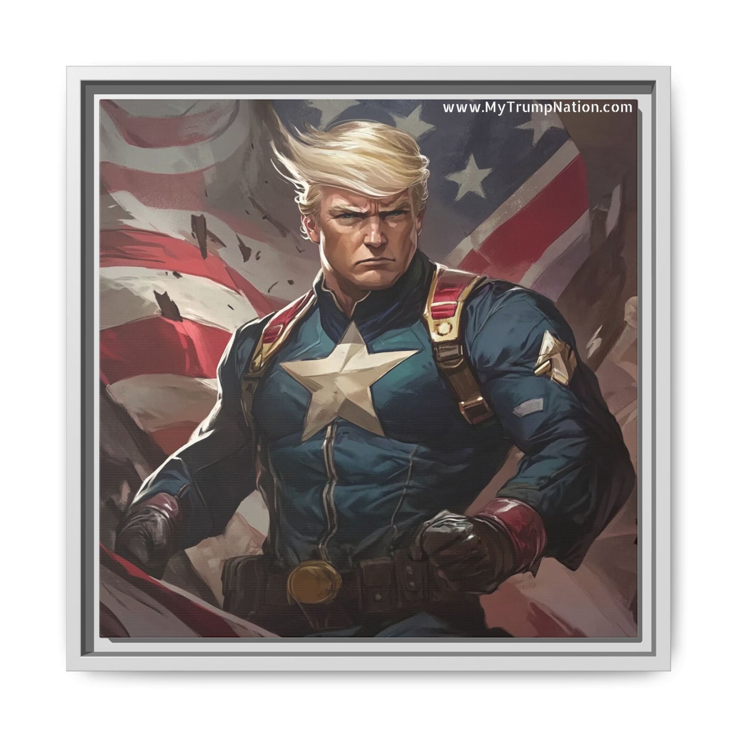 Donald Trump Patriotic Superhero Framed Canvas