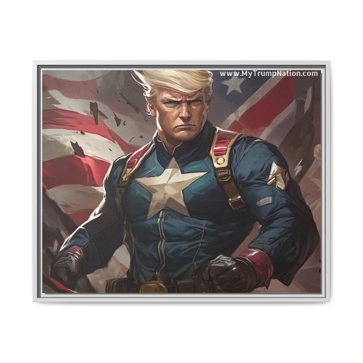 Donald Trump Patriotic Superhero Framed Canvas