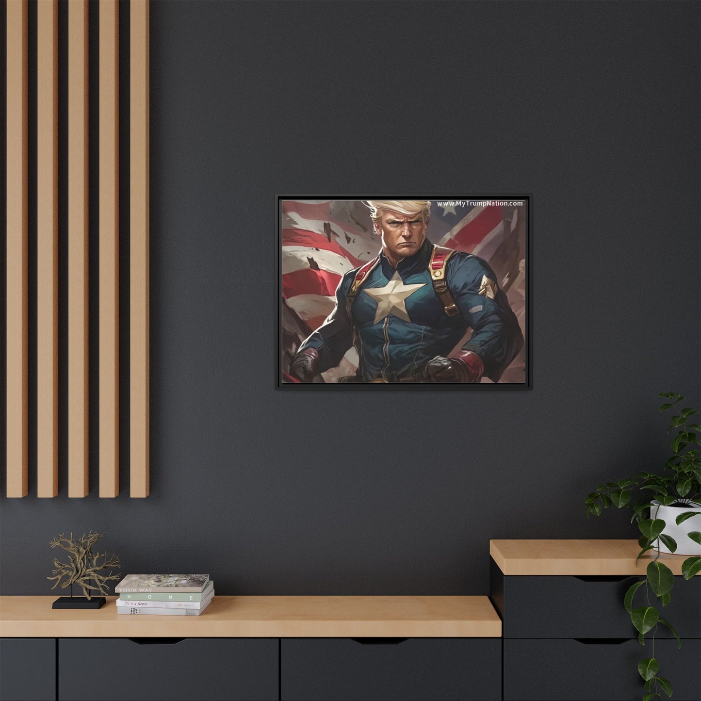 Donald Trump Patriotic Superhero Framed Canvas