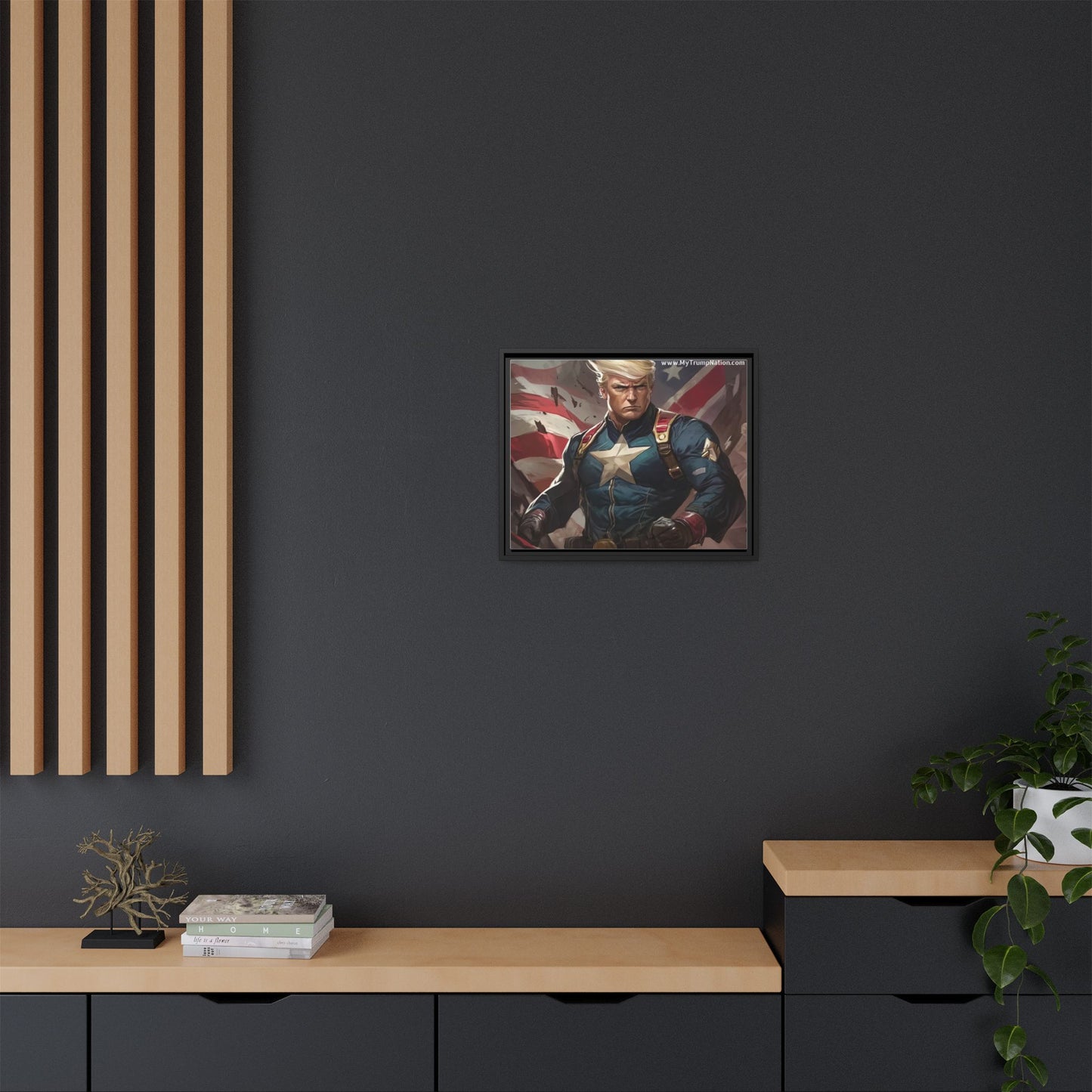 Donald Trump Patriotic Superhero Framed Canvas