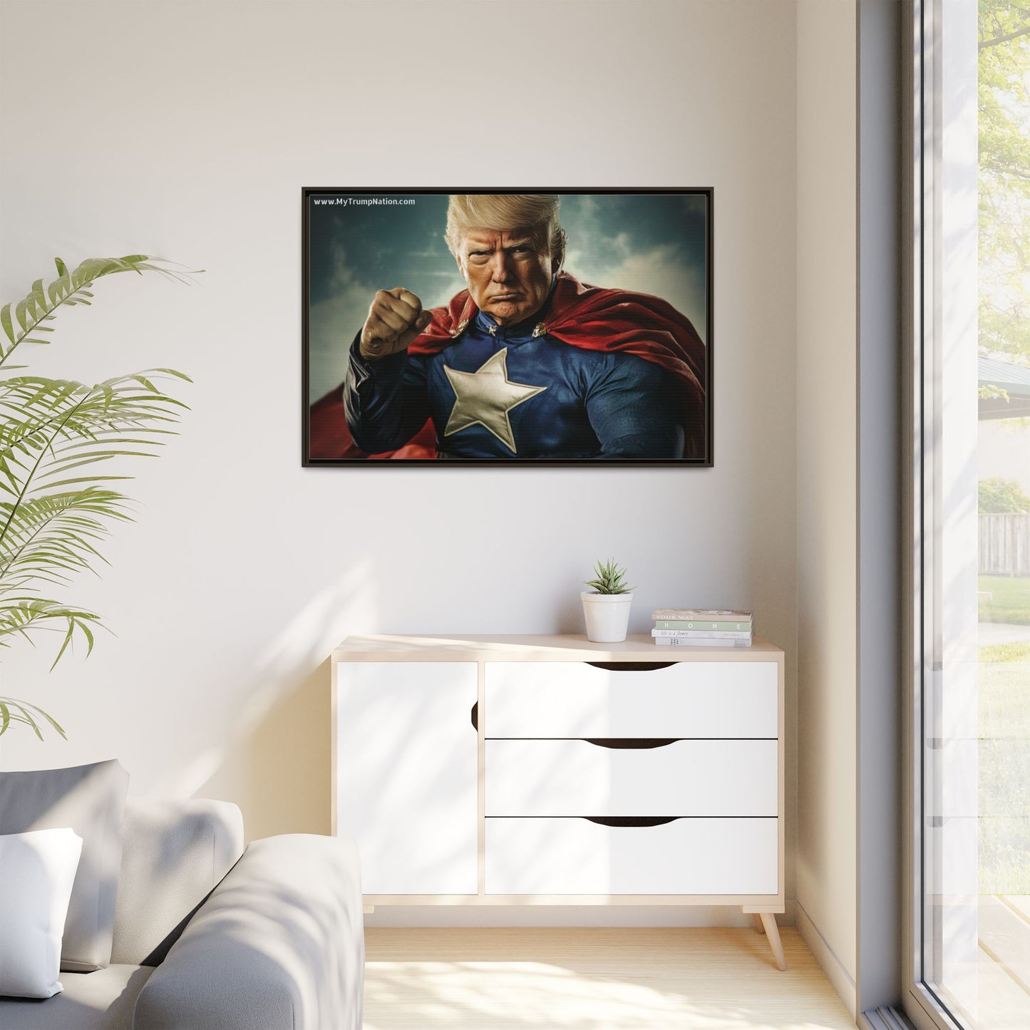 Donald Trump Patriotic Superhero Framed Canvas