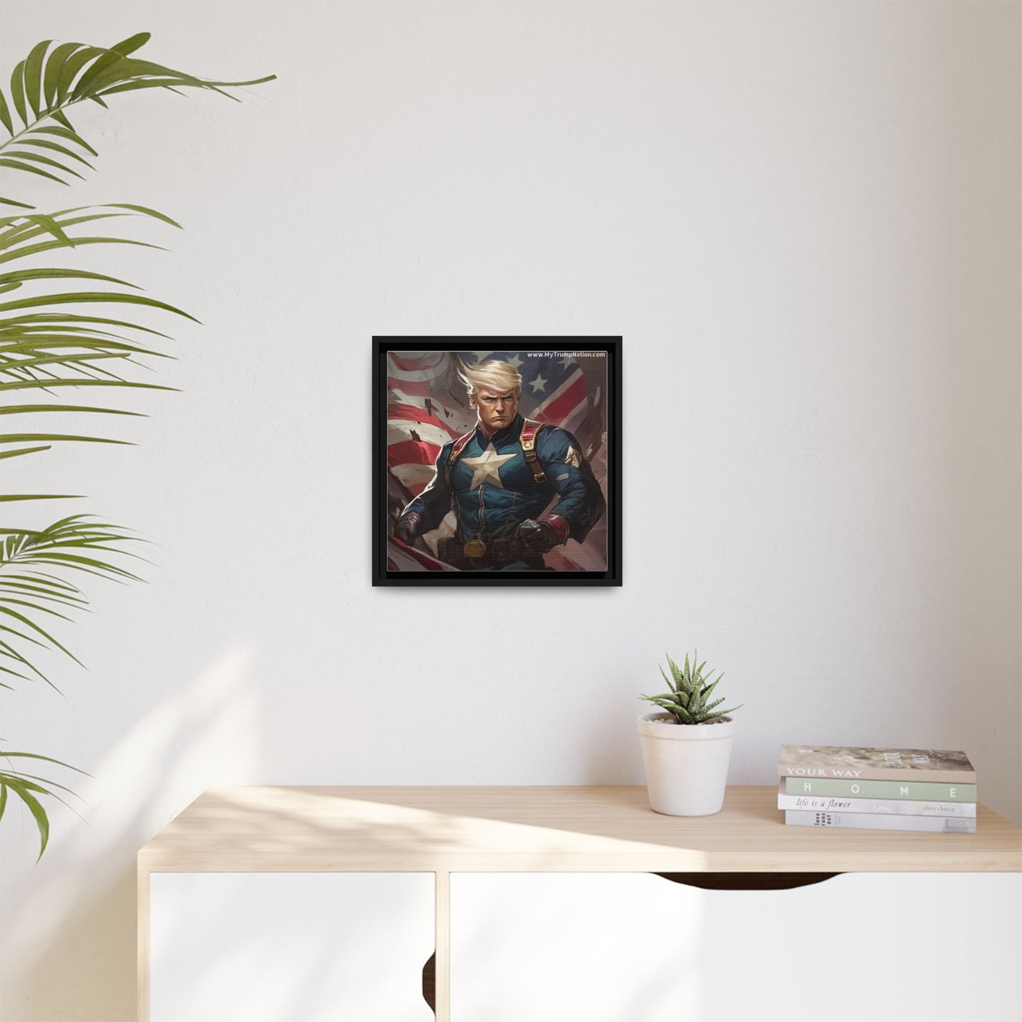Donald Trump Patriotic Superhero Framed Canvas