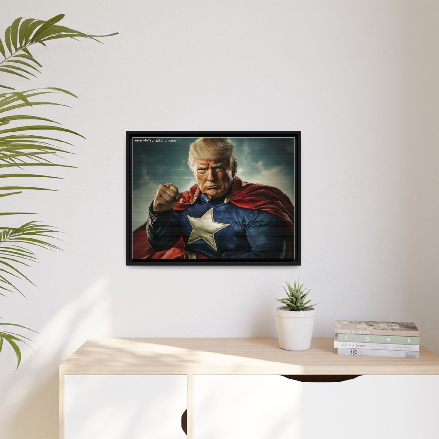 Donald Trump Patriotic Superhero Framed Canvas