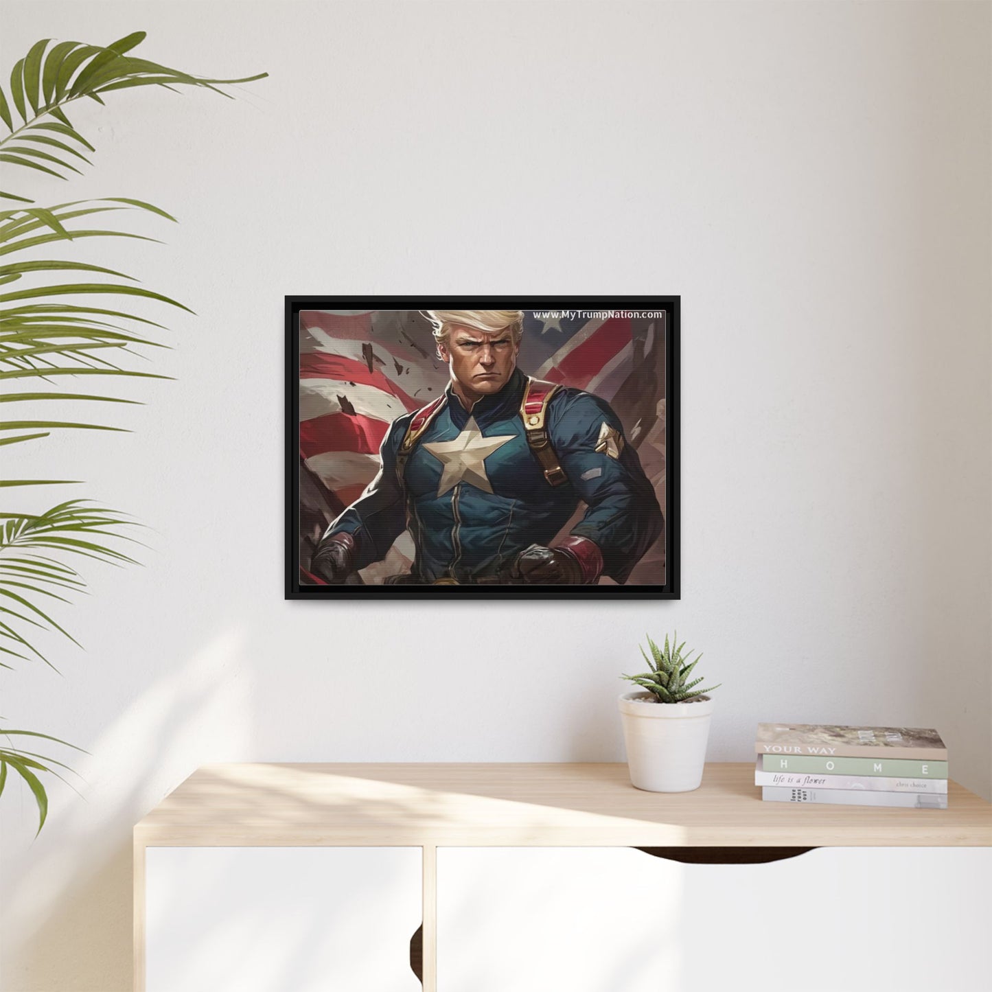 Donald Trump Patriotic Superhero Framed Canvas