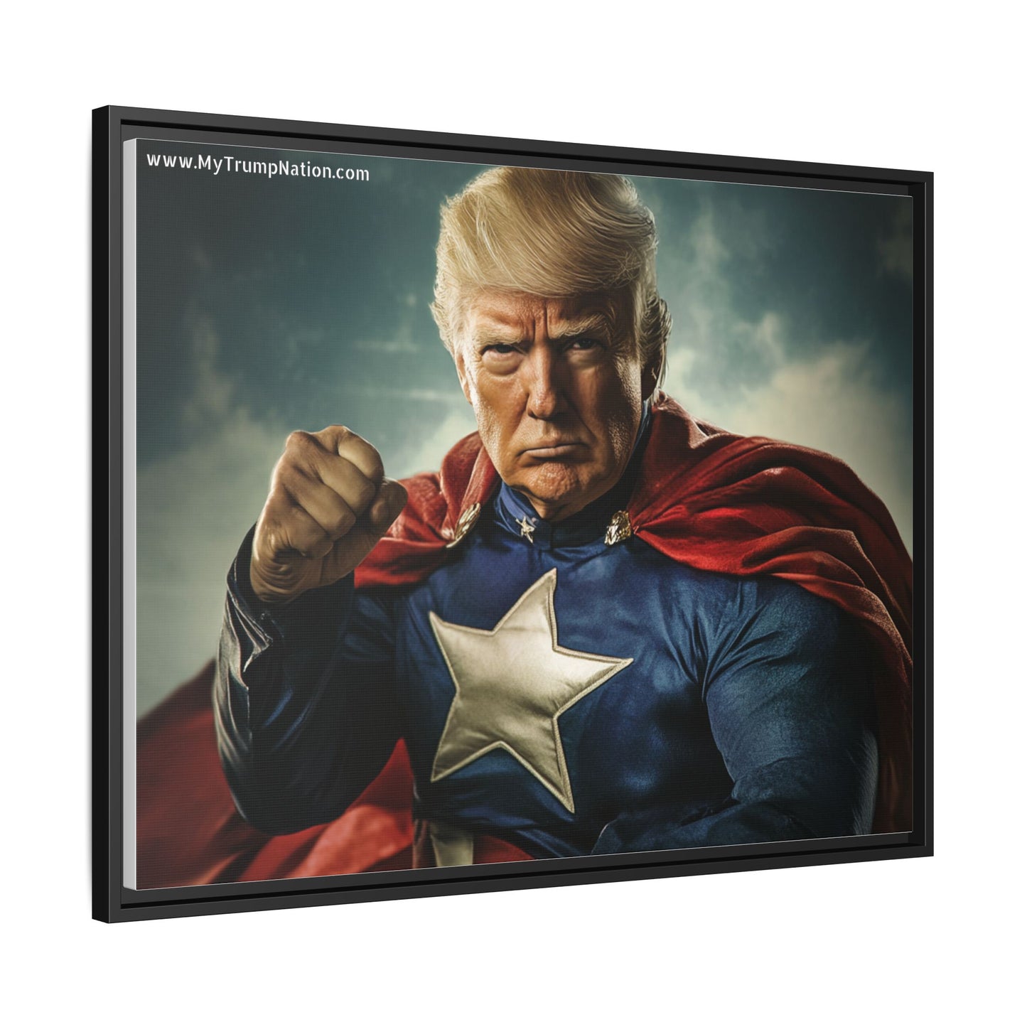 Donald Trump Patriotic Superhero Framed Canvas