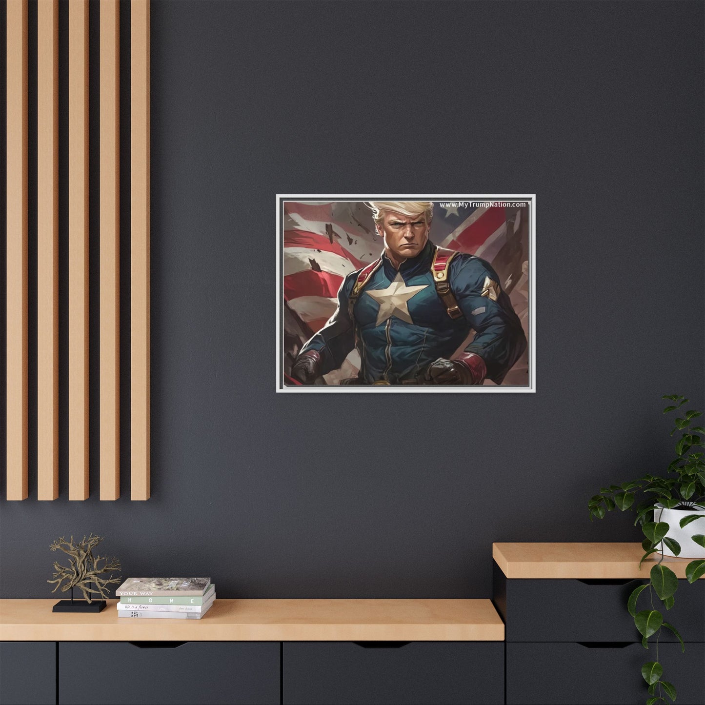 Donald Trump Patriotic Superhero Framed Canvas