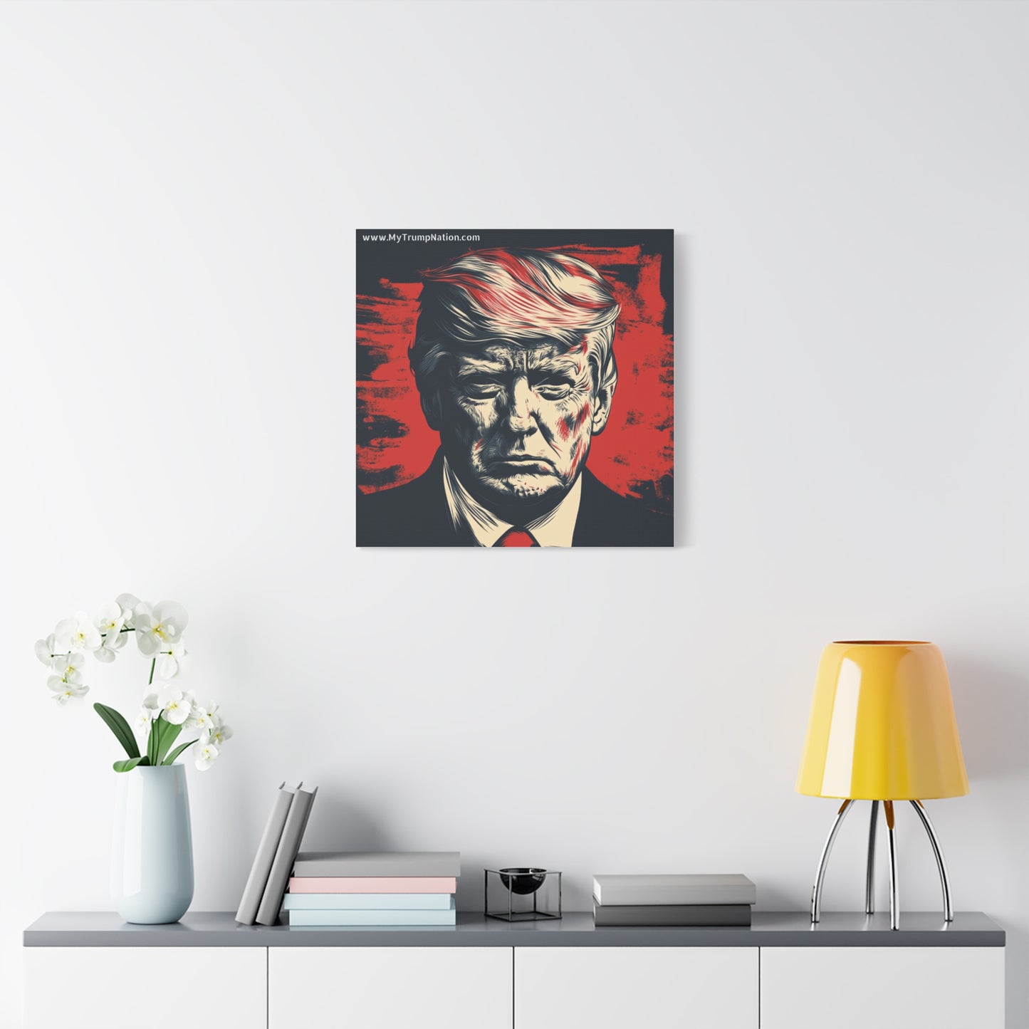 Political Wall Art: Stretched Matte Canvas Featuring Bold Trump Portrait
