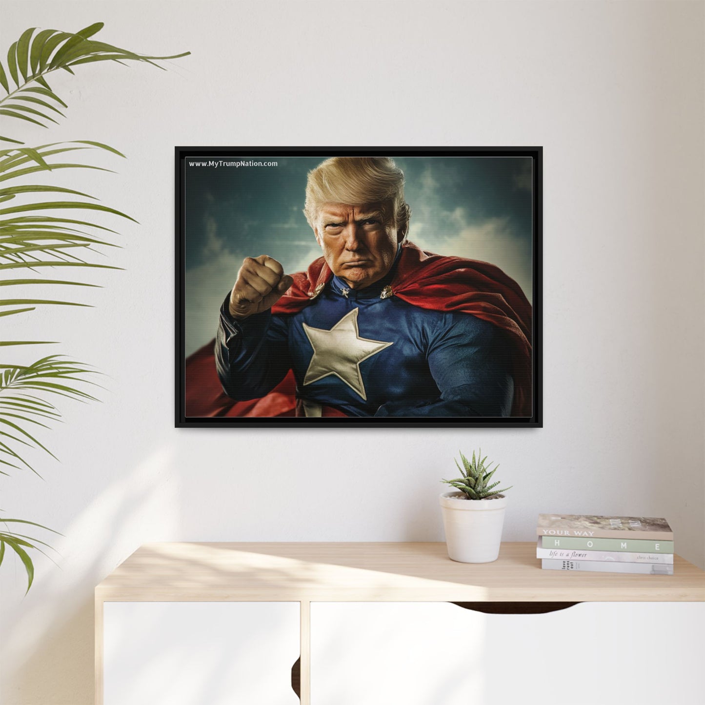Donald Trump Patriotic Superhero Framed Canvas