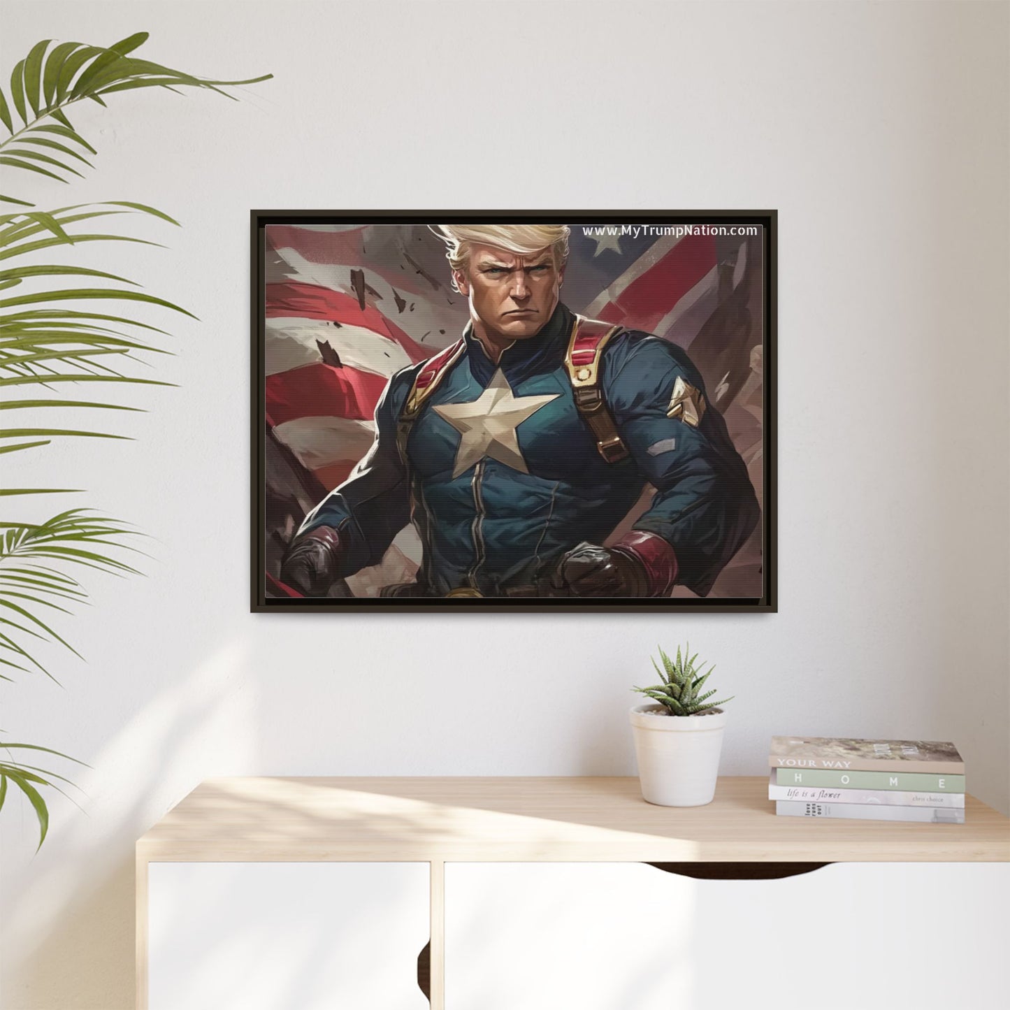Donald Trump Patriotic Superhero Framed Canvas