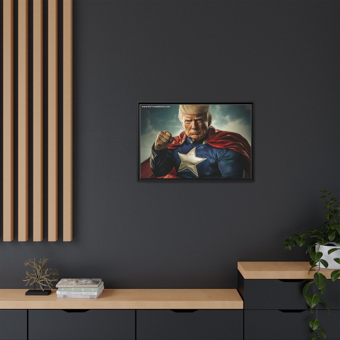 Donald Trump Patriotic Superhero Framed Canvas
