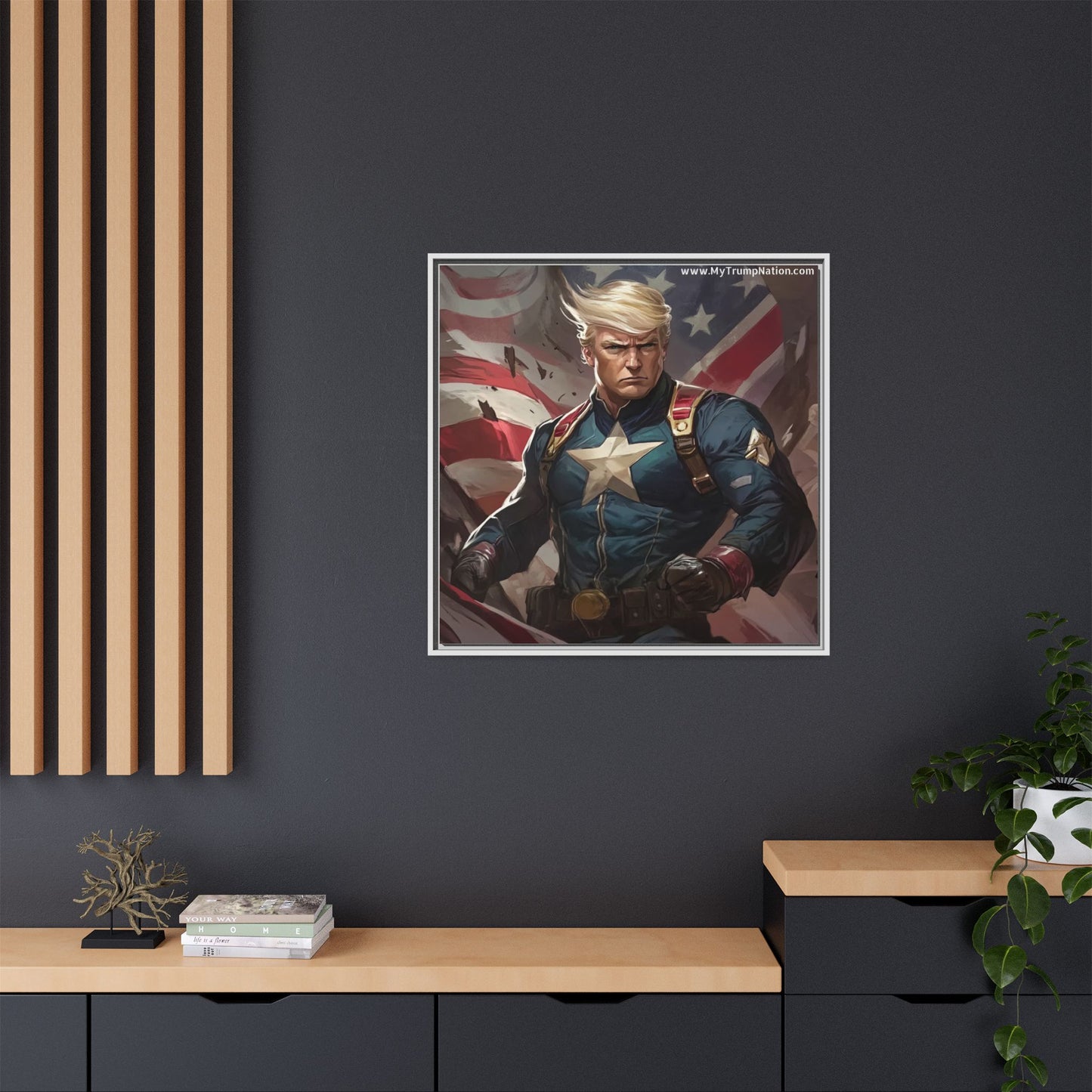 Donald Trump Patriotic Superhero Framed Canvas