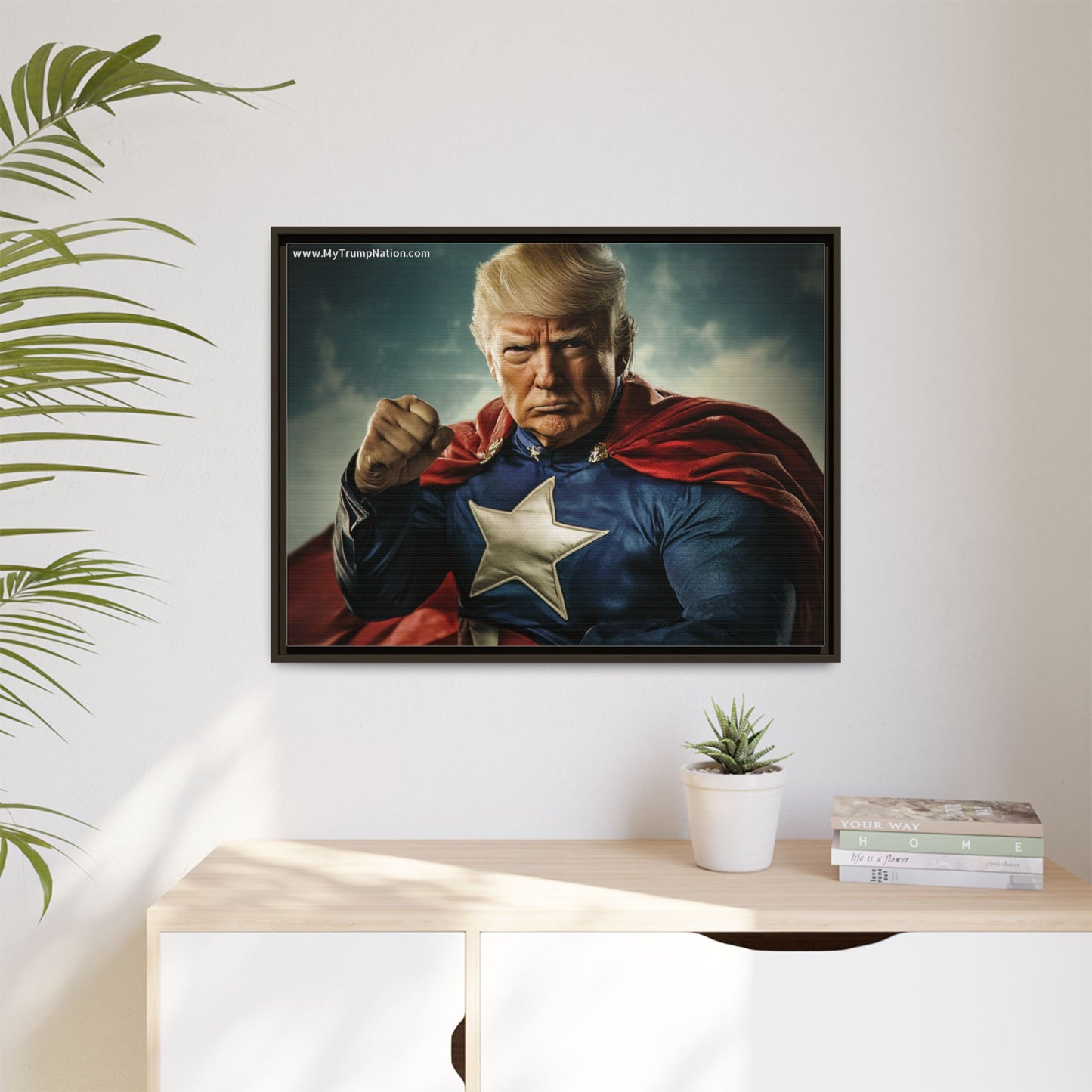 Donald Trump Patriotic Superhero Framed Canvas