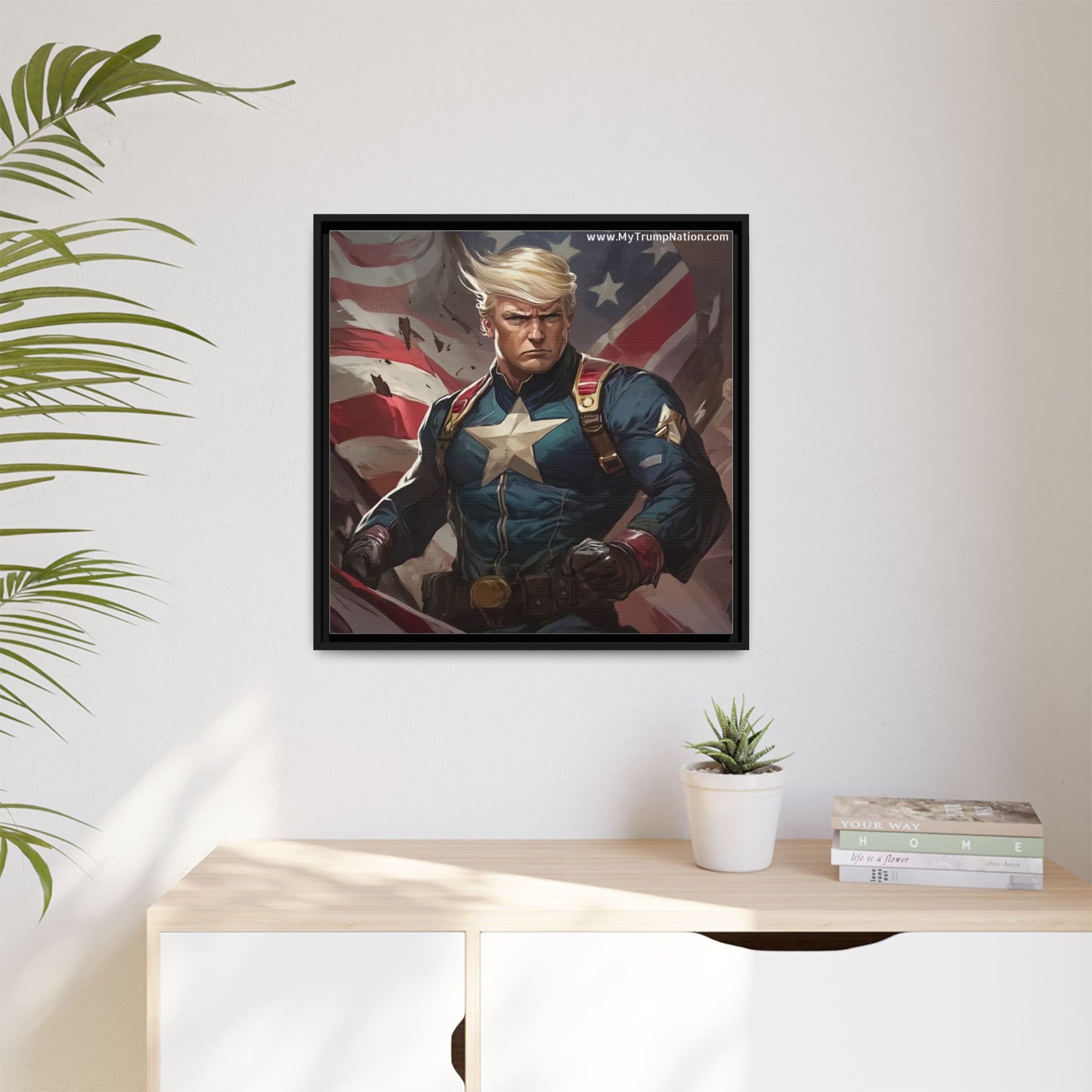 Donald Trump Patriotic Superhero Framed Canvas