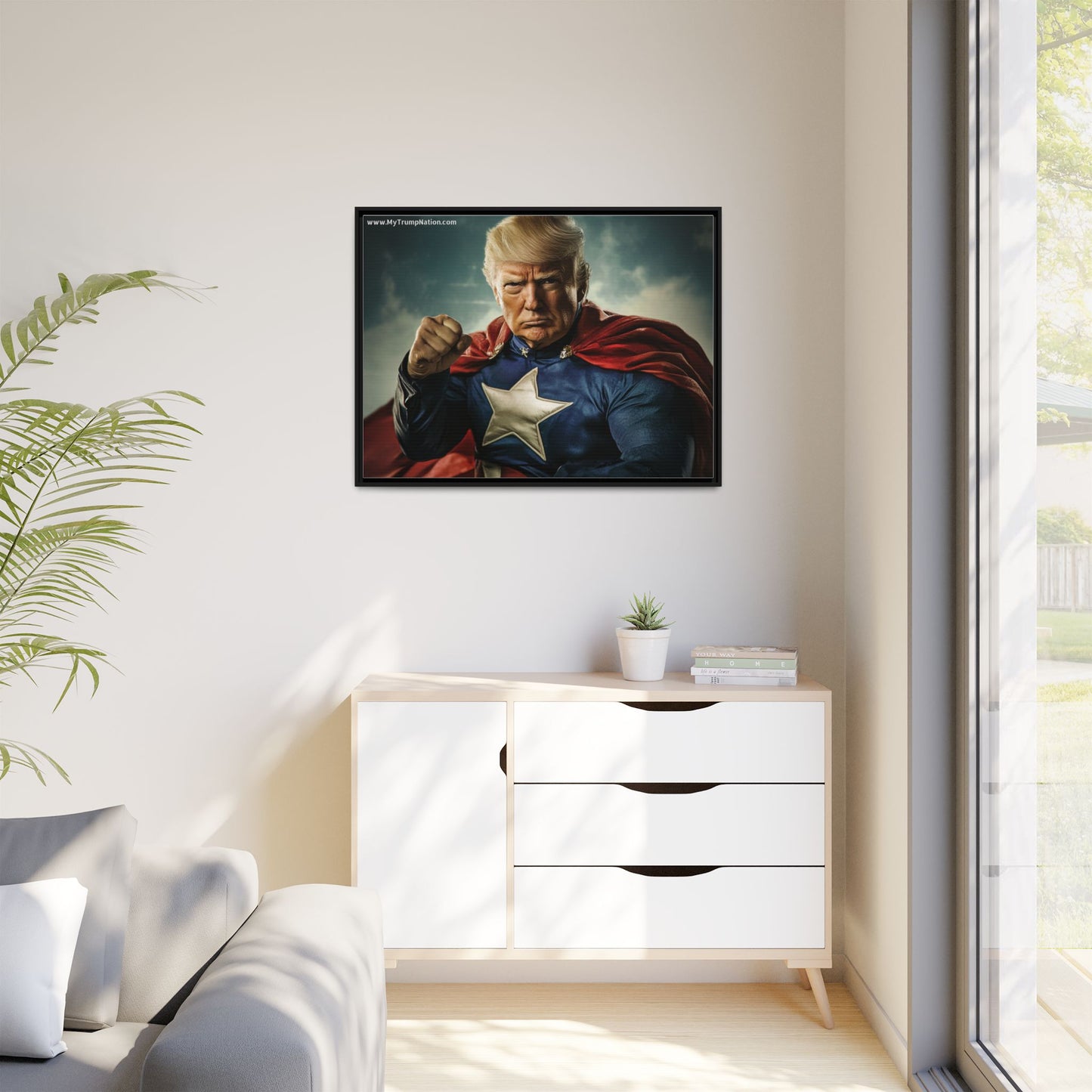 Donald Trump Patriotic Superhero Framed Canvas