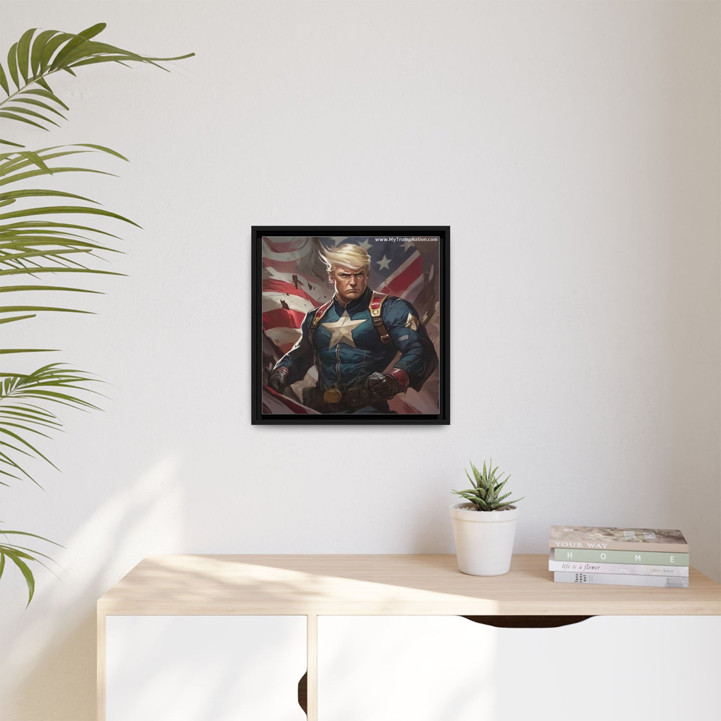 Donald Trump Patriotic Superhero Framed Canvas