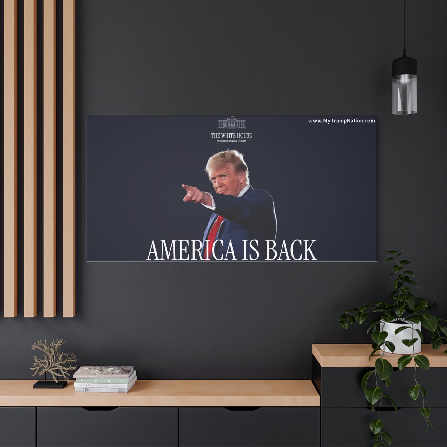 Matte Canvas Wall Art - "America Is Back" featuring Trump