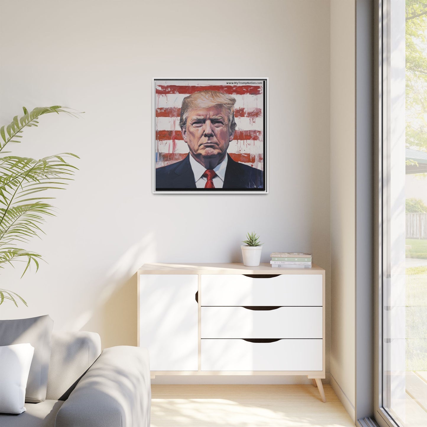 Patriotic Framed Canvas Art - Donald Trump Portrait