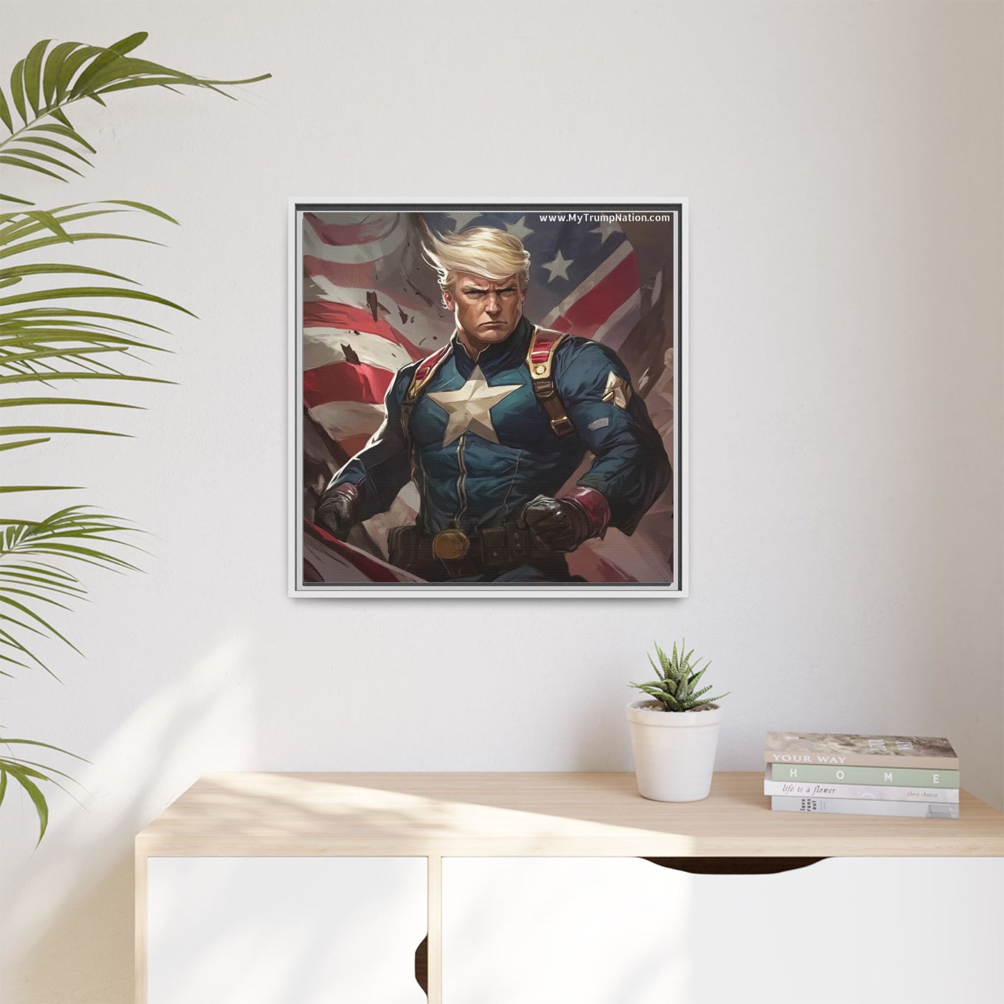 Donald Trump Patriotic Superhero Framed Canvas