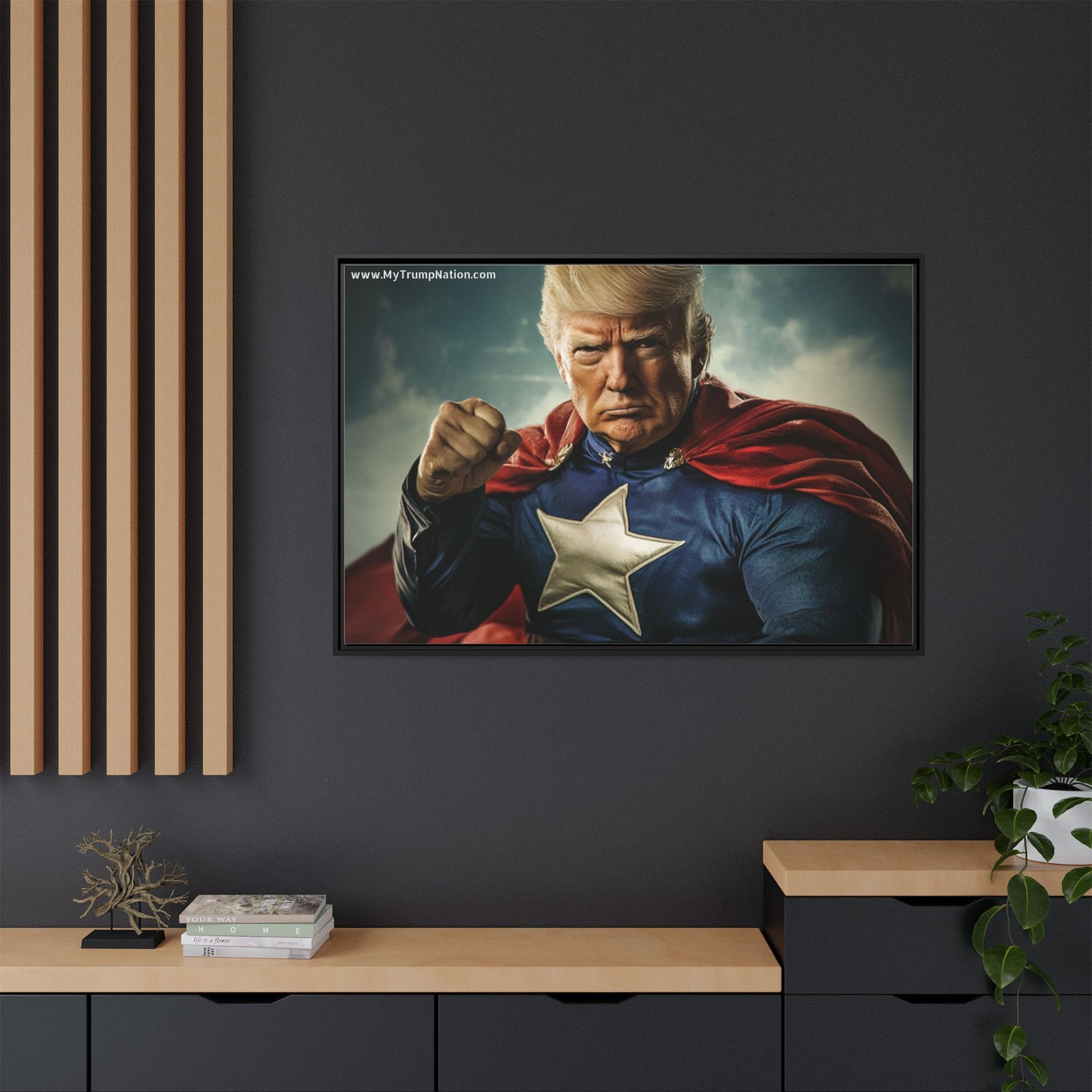 Donald Trump Patriotic Superhero Framed Canvas