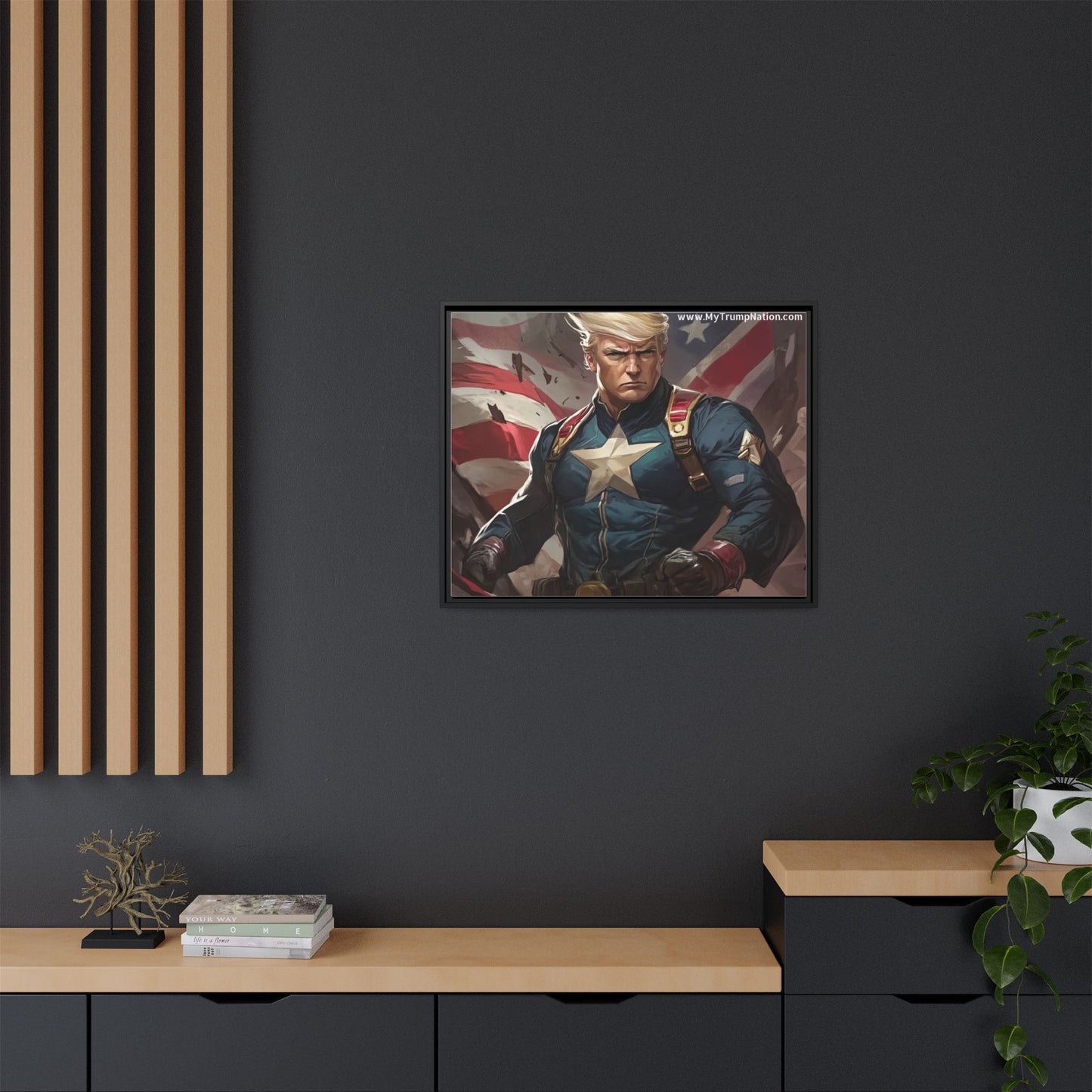 Donald Trump Patriotic Superhero Framed Canvas