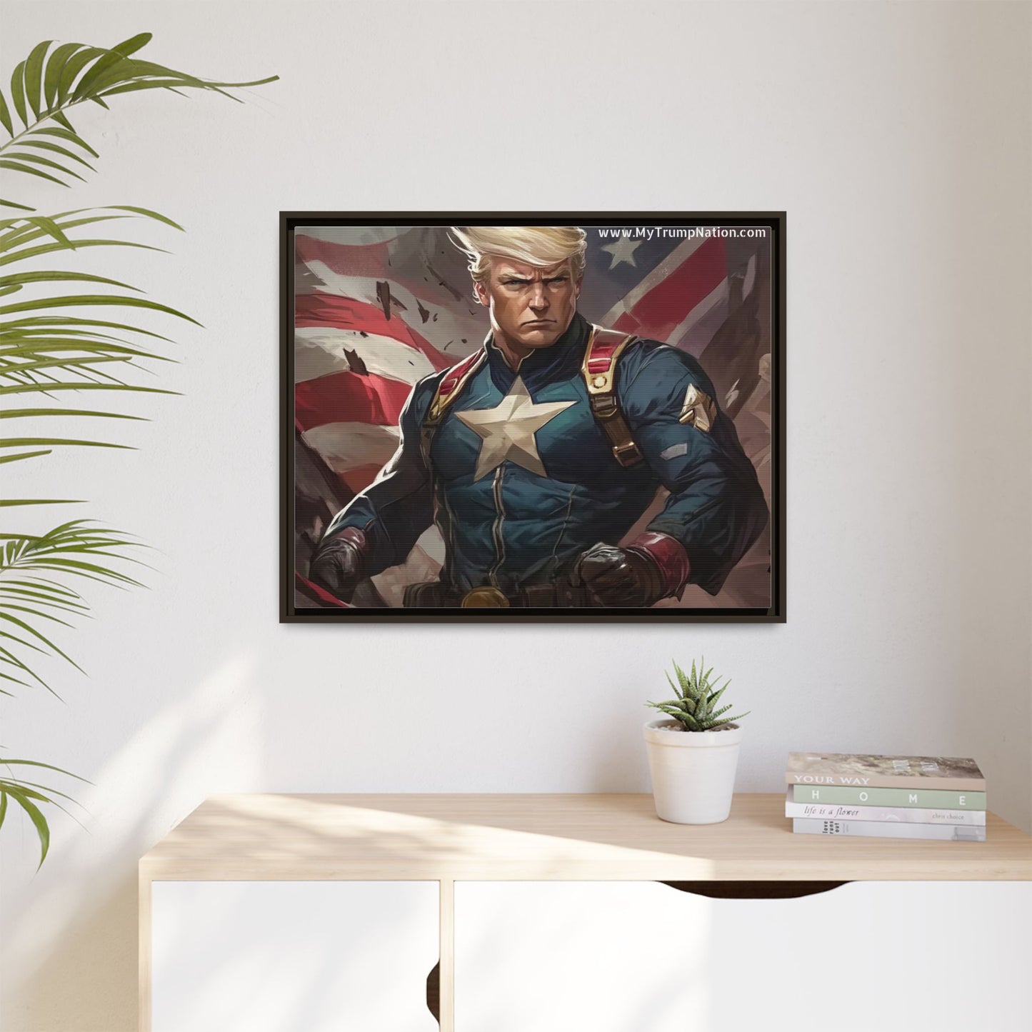 Donald Trump Patriotic Superhero Framed Canvas