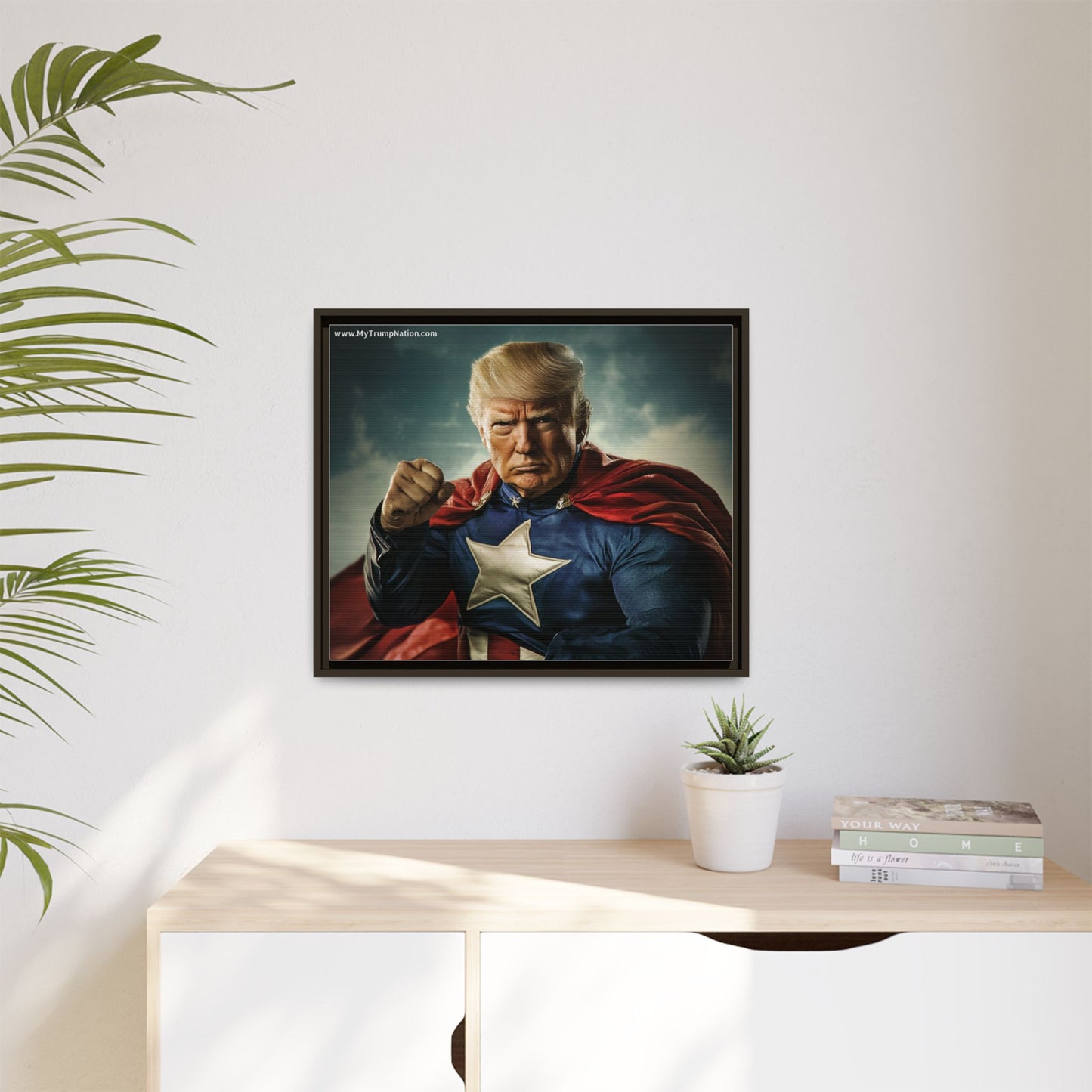 Donald Trump Patriotic Superhero Framed Canvas