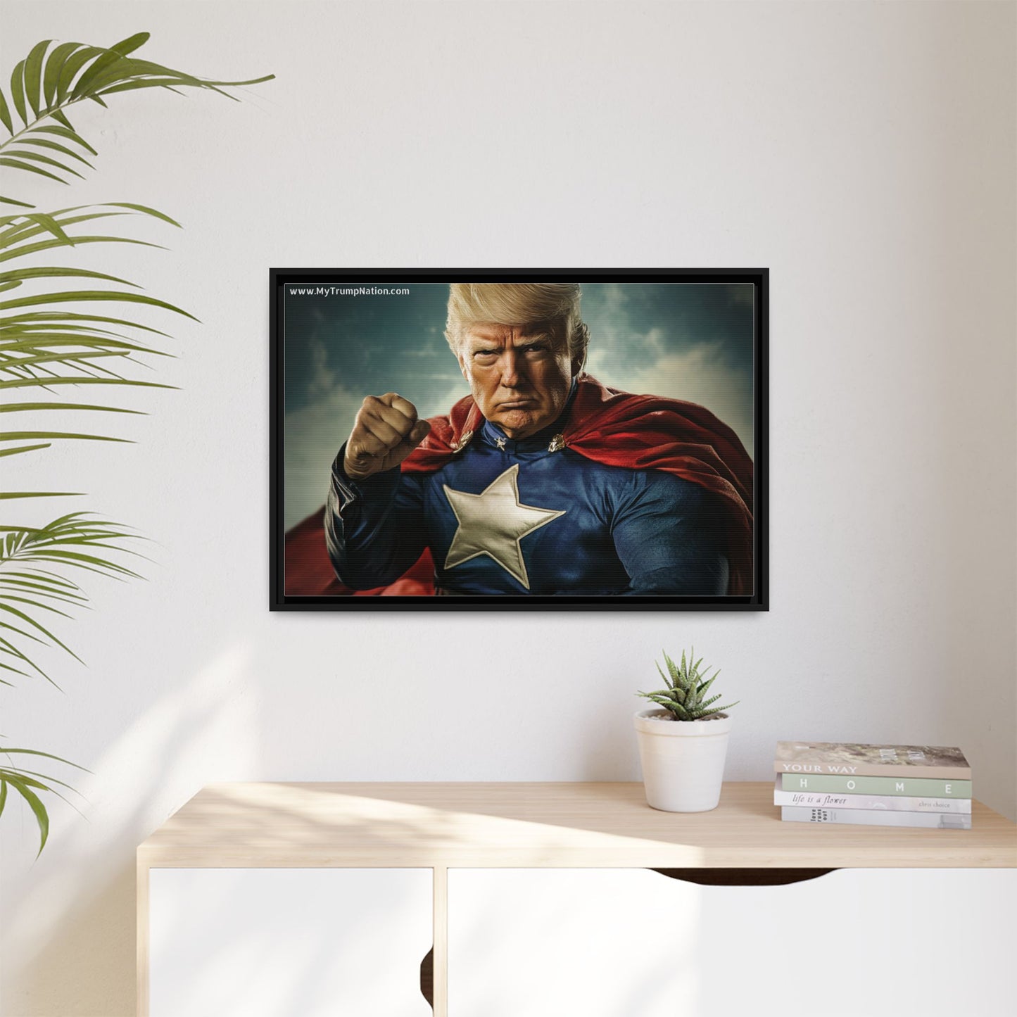 Donald Trump Patriotic Superhero Framed Canvas