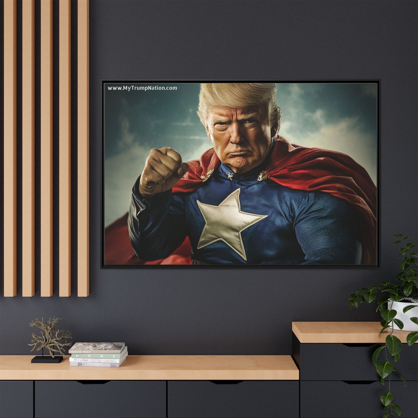 Donald Trump Patriotic Superhero Framed Canvas