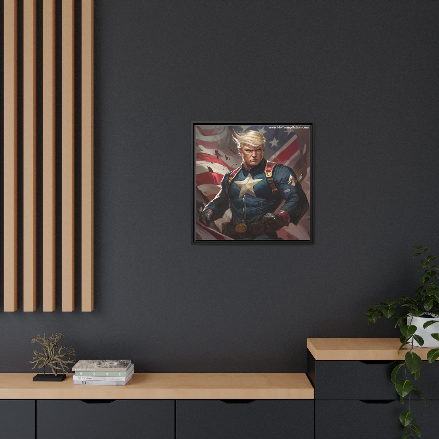 Donald Trump Patriotic Superhero Framed Canvas
