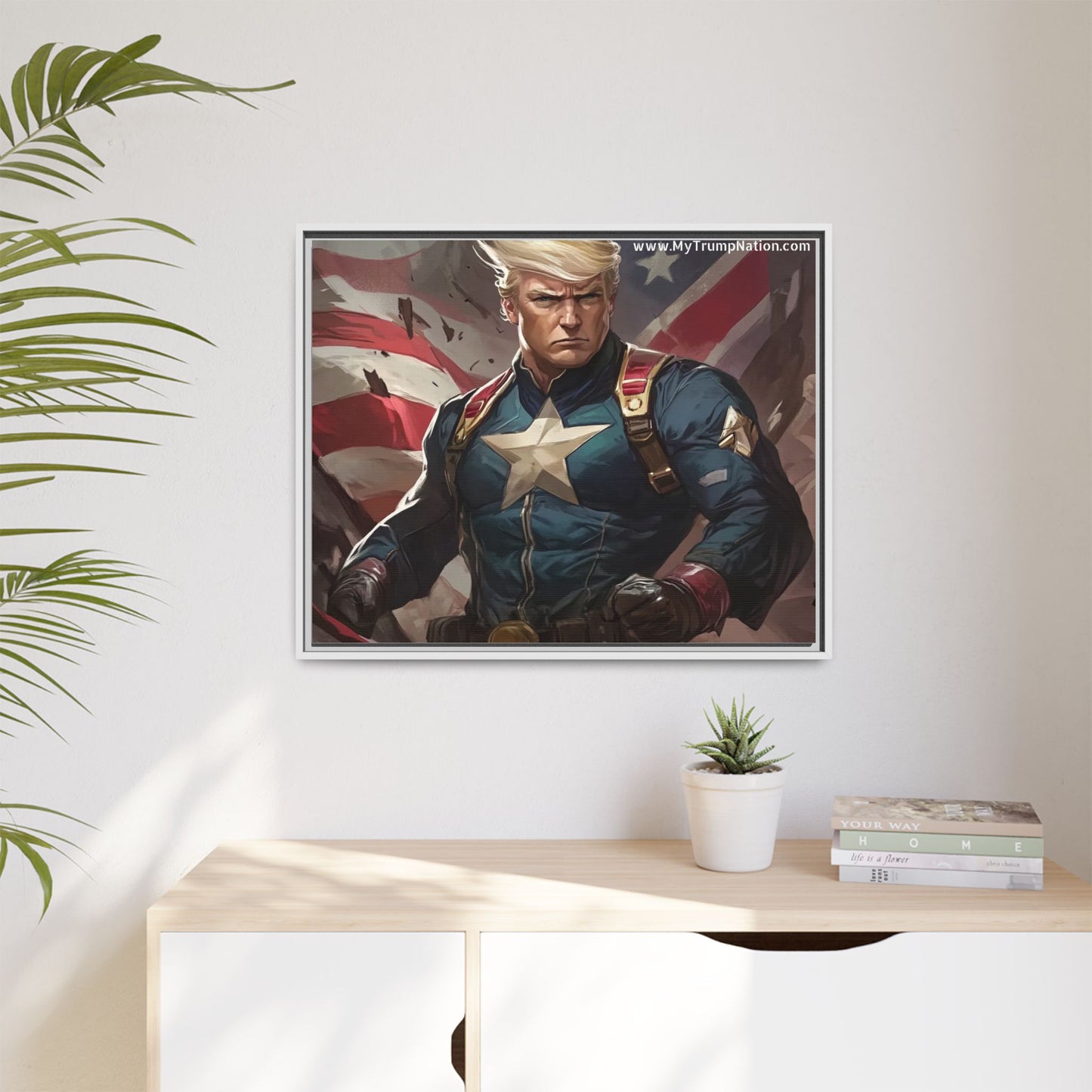 Donald Trump Patriotic Superhero Framed Canvas