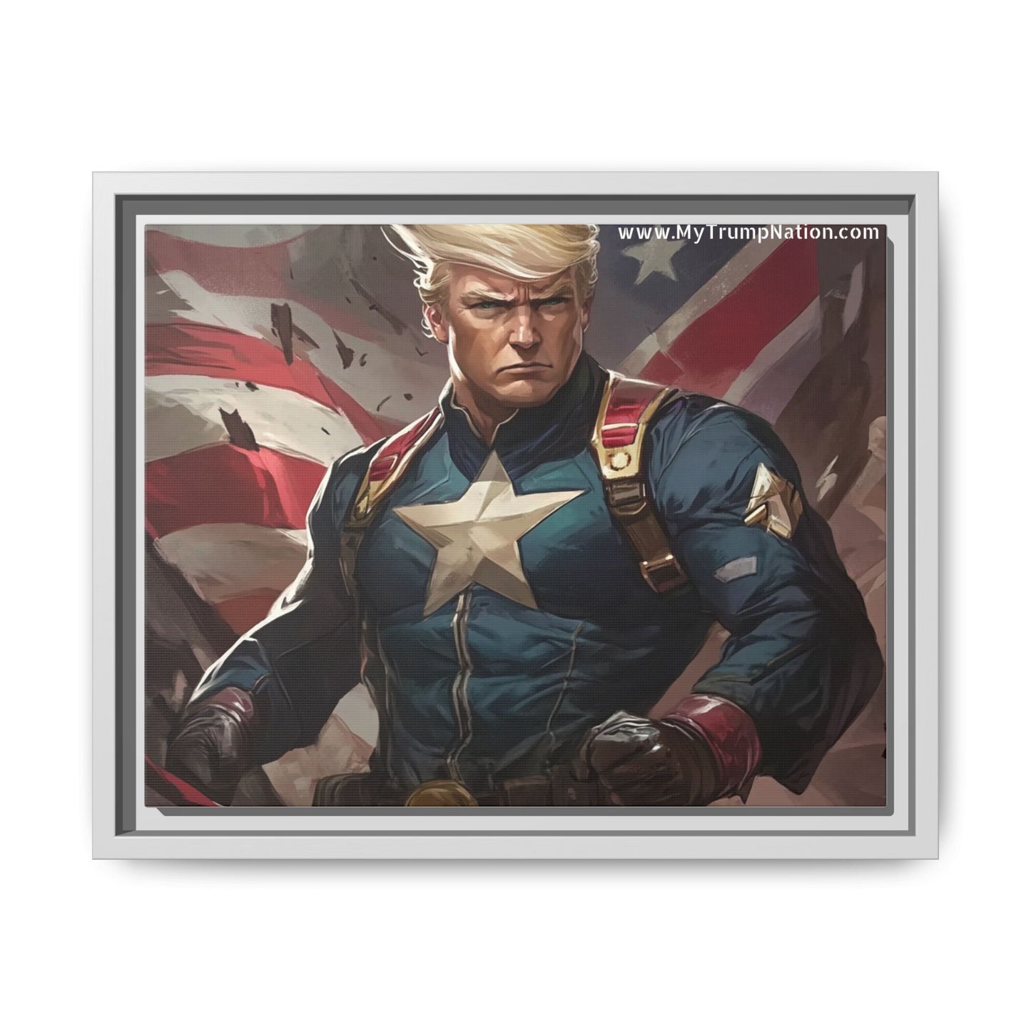 Donald Trump Patriotic Superhero Framed Canvas