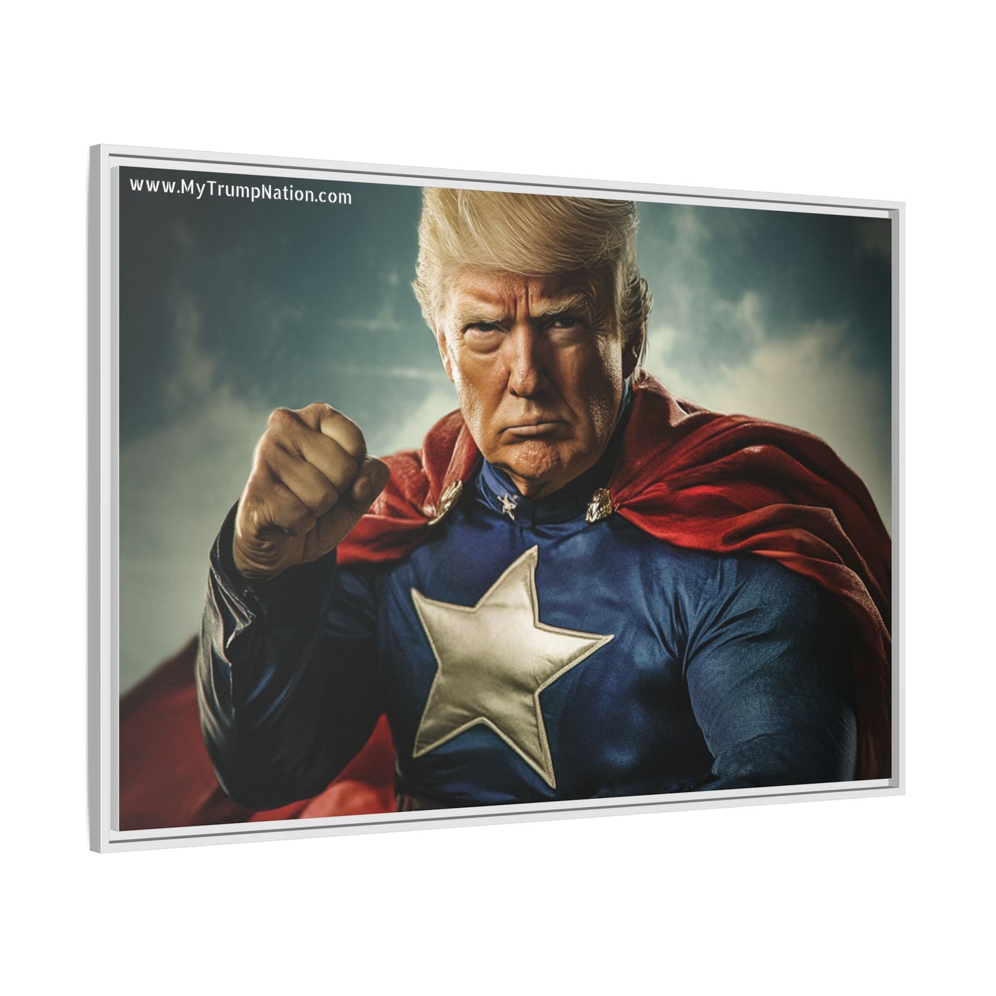 Donald Trump Patriotic Superhero Framed Canvas