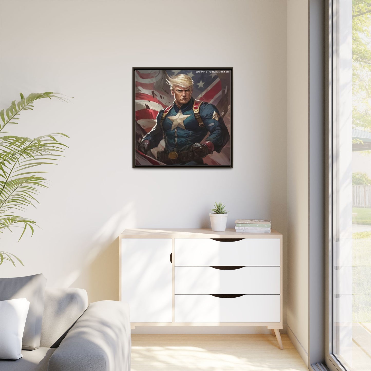 Donald Trump Patriotic Superhero Framed Canvas