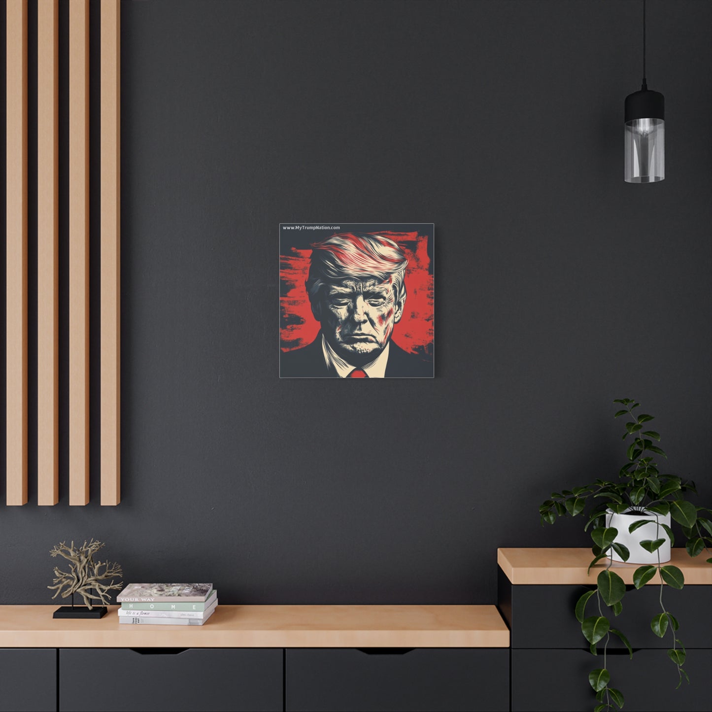 Political Wall Art: Stretched Matte Canvas Featuring Bold Trump Portrait