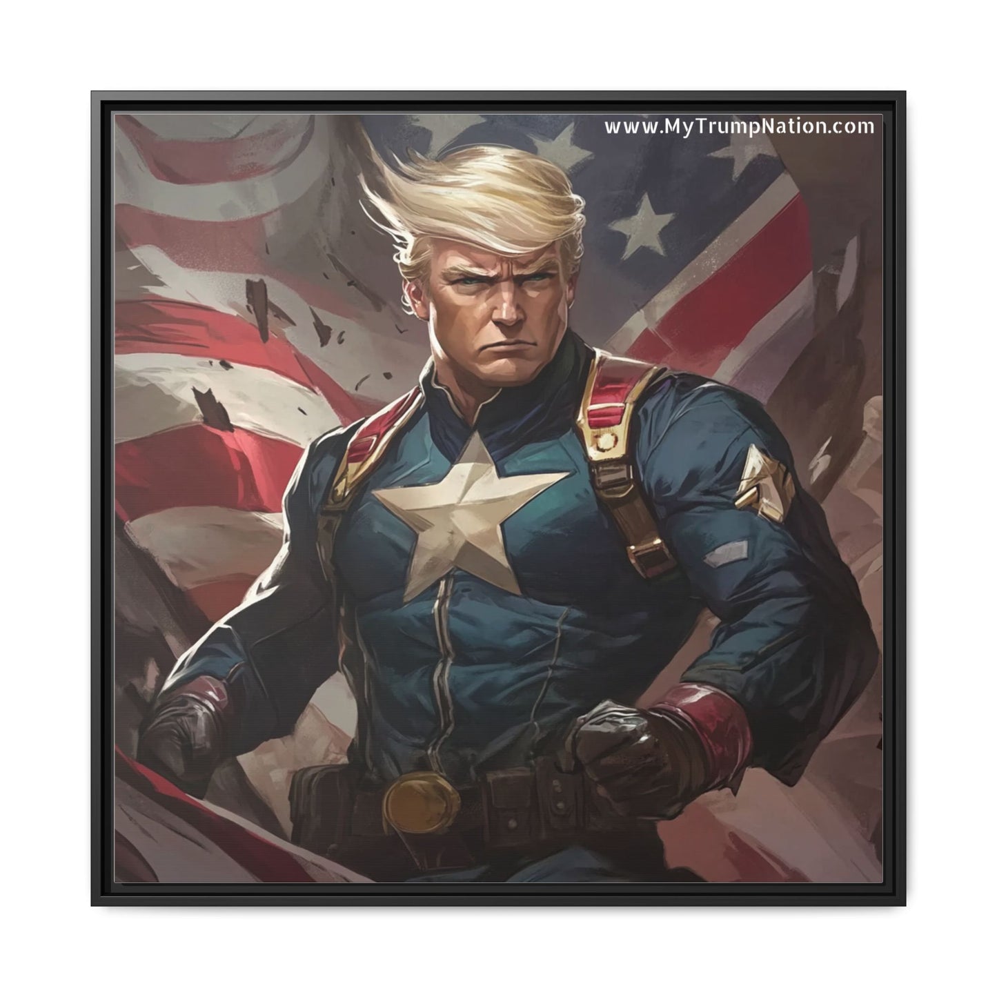 Donald Trump Patriotic Superhero Framed Canvas