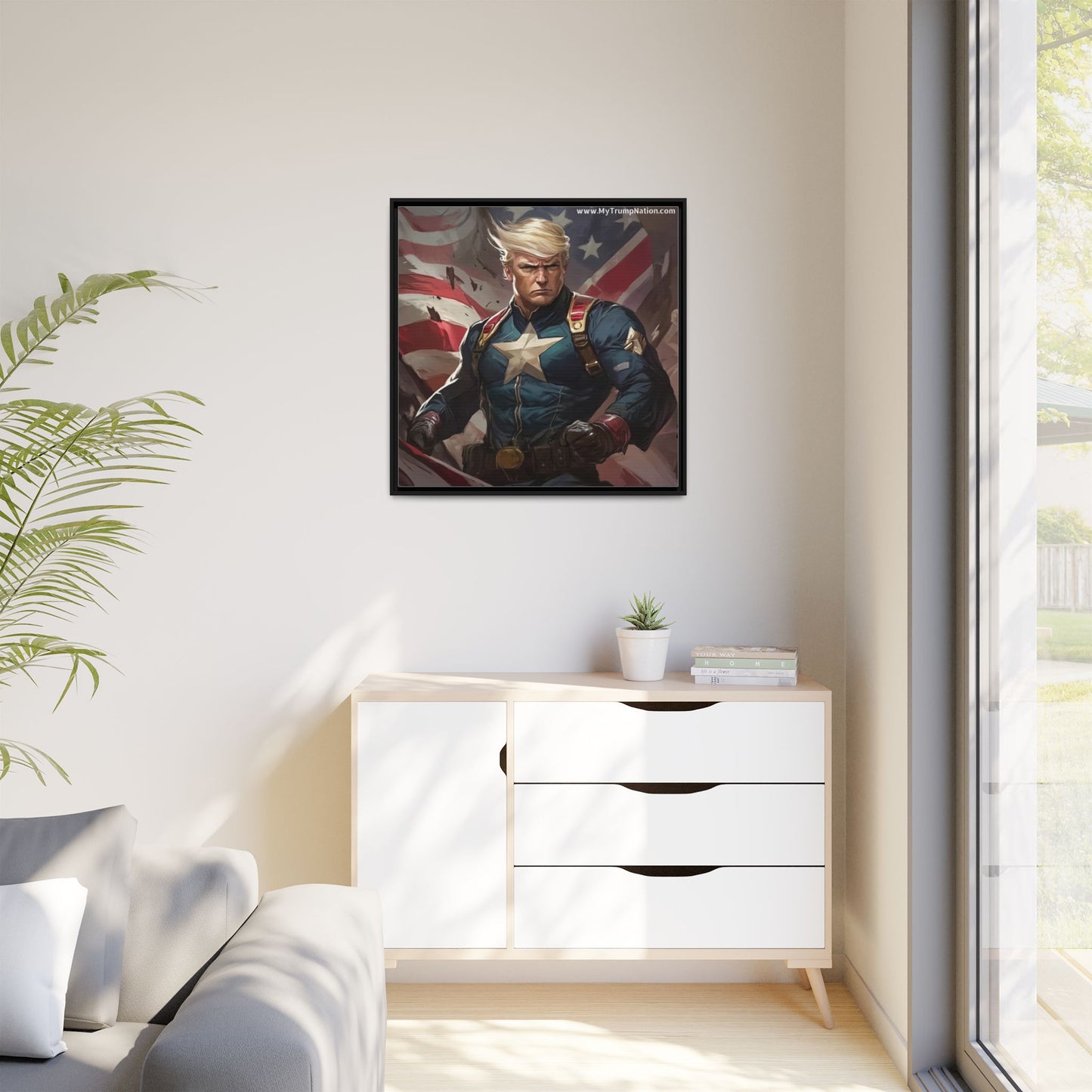 Donald Trump Patriotic Superhero Framed Canvas
