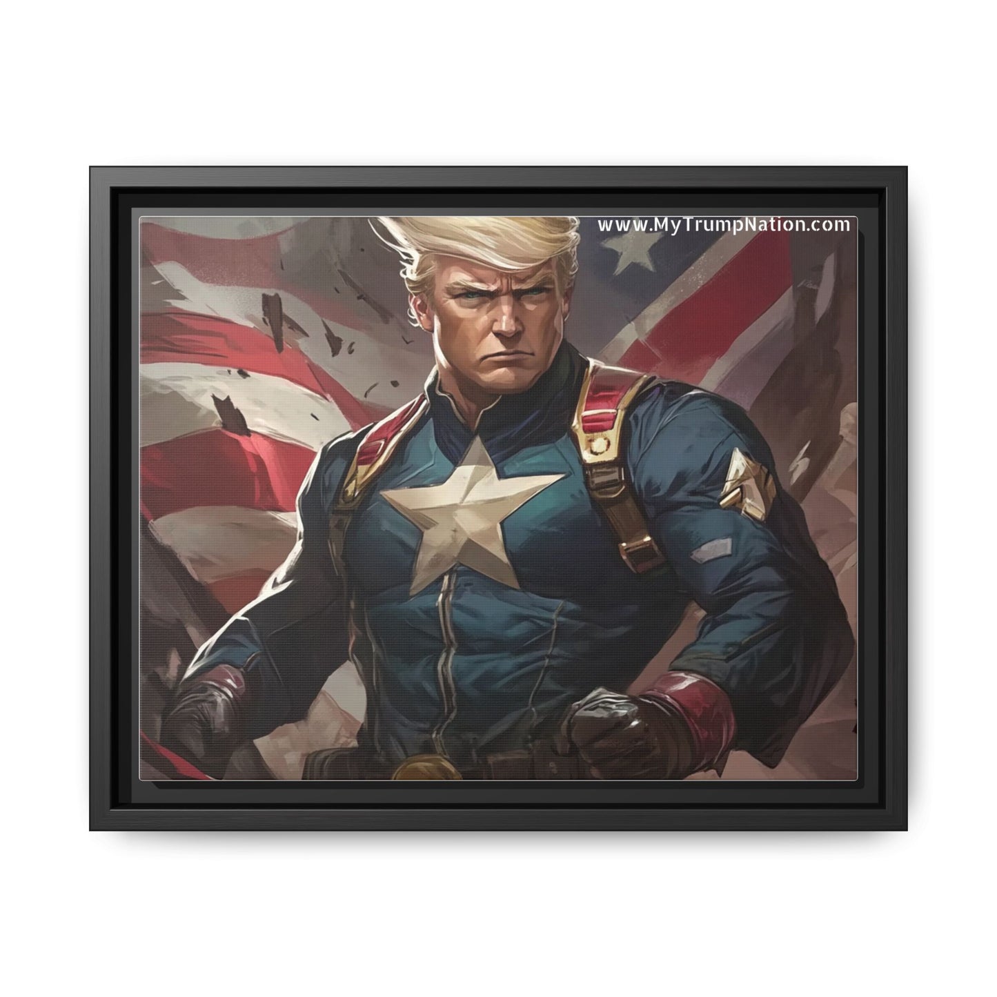 Donald Trump Patriotic Superhero Framed Canvas