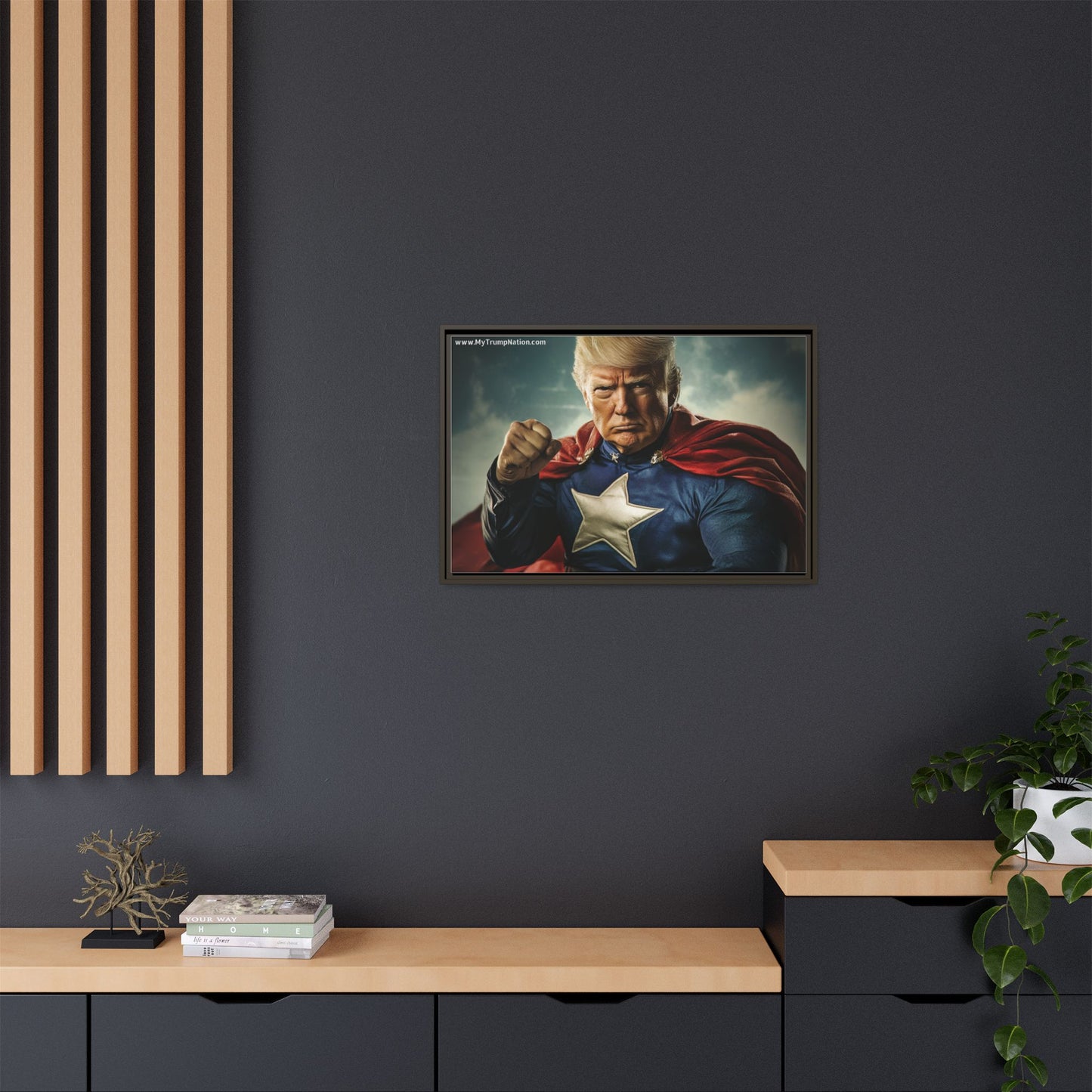 Donald Trump Patriotic Superhero Framed Canvas