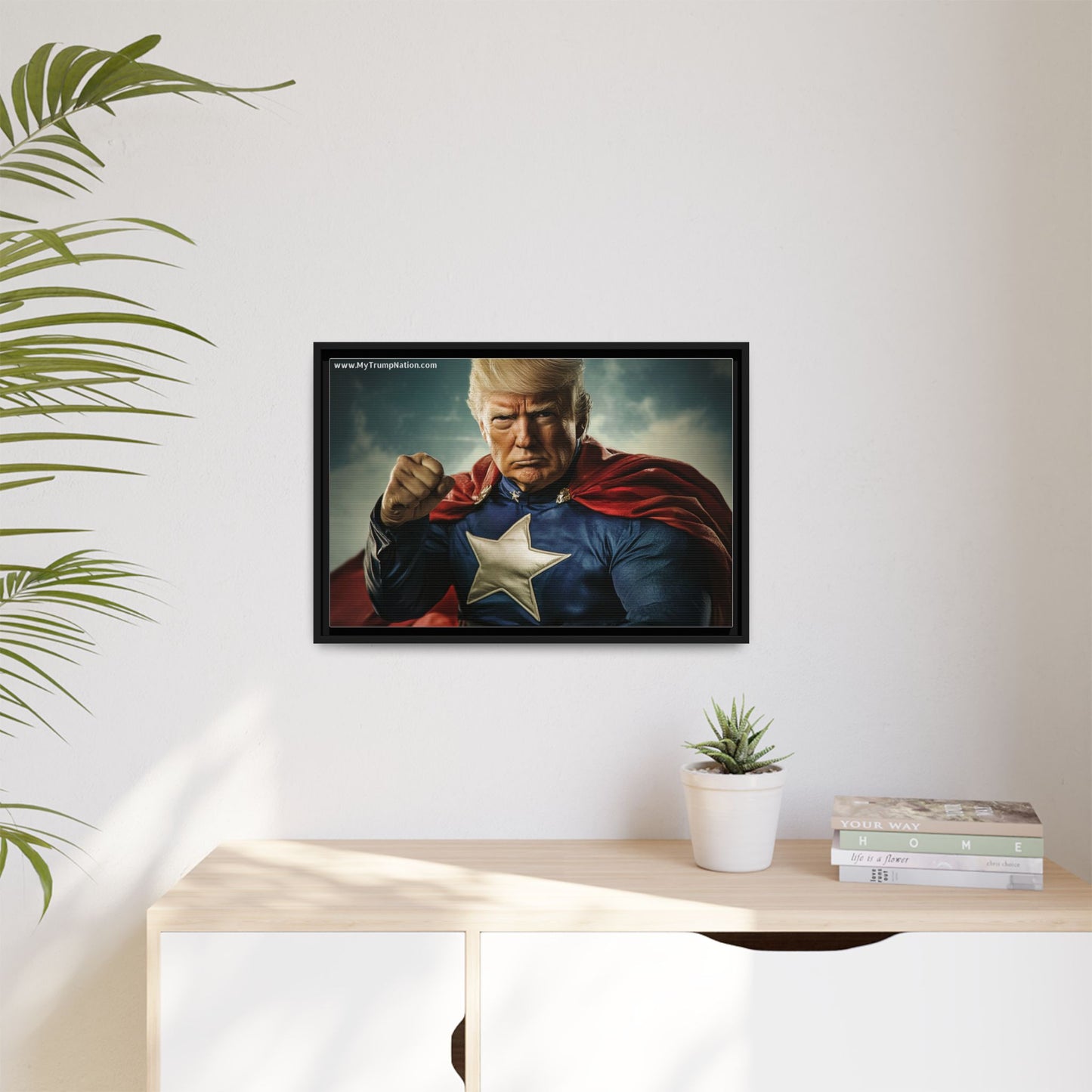 Donald Trump Patriotic Superhero Framed Canvas