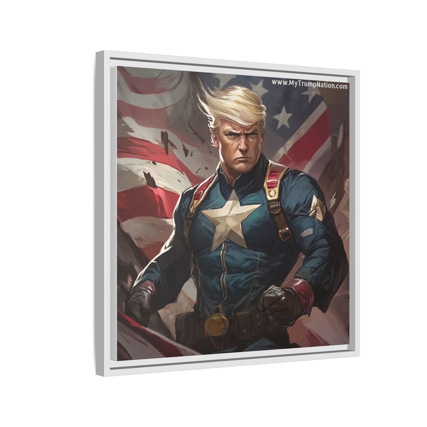 Donald Trump Patriotic Superhero Framed Canvas