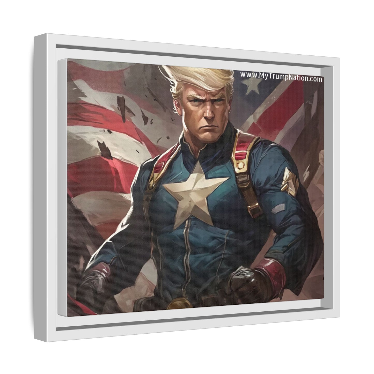 Donald Trump Patriotic Superhero Framed Canvas