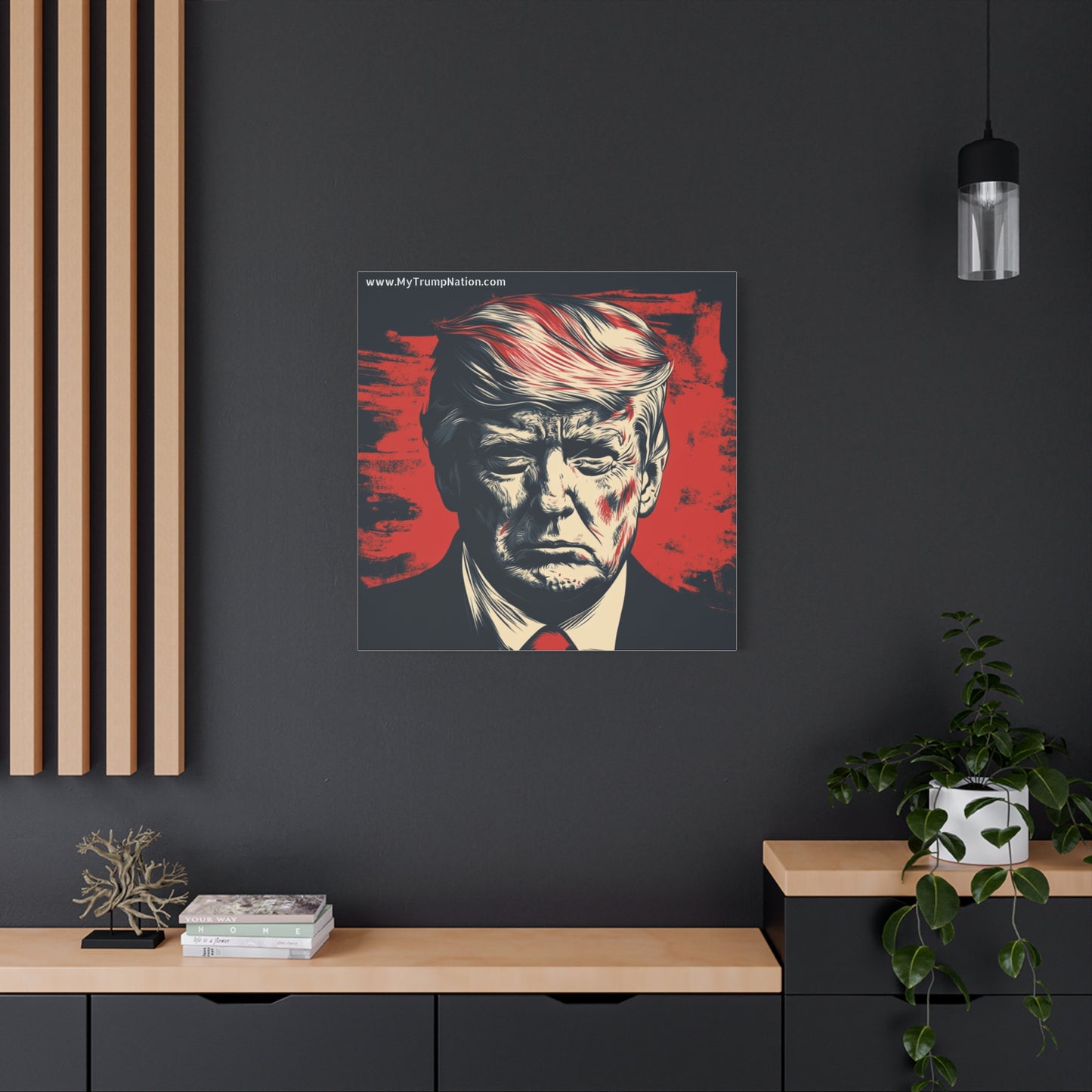 Political Wall Art: Stretched Matte Canvas Featuring Bold Trump Portrait