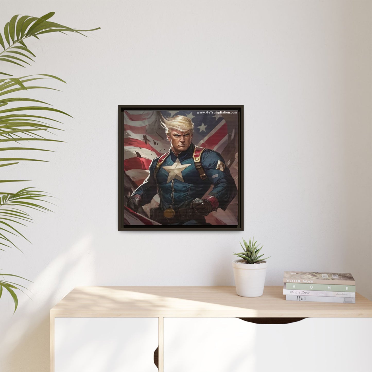 Donald Trump Patriotic Superhero Framed Canvas