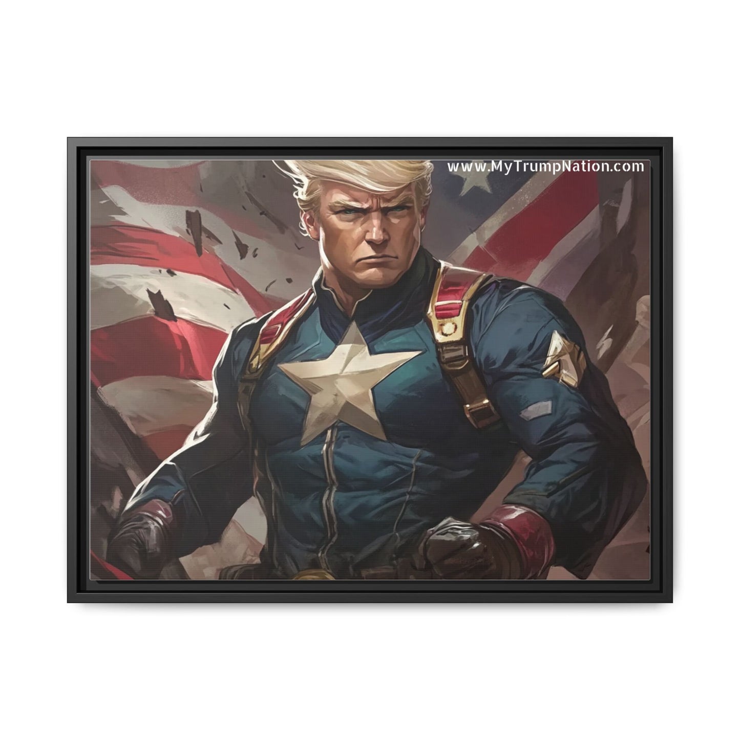Donald Trump Patriotic Superhero Framed Canvas
