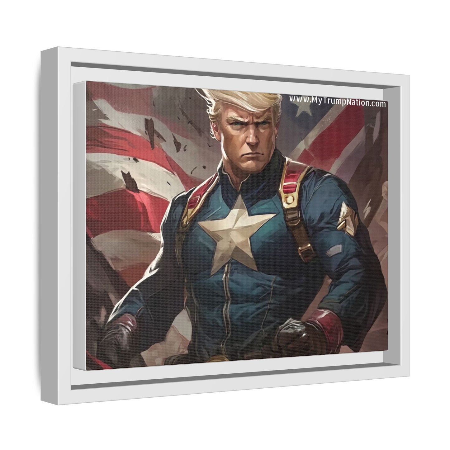 Donald Trump Patriotic Superhero Framed Canvas